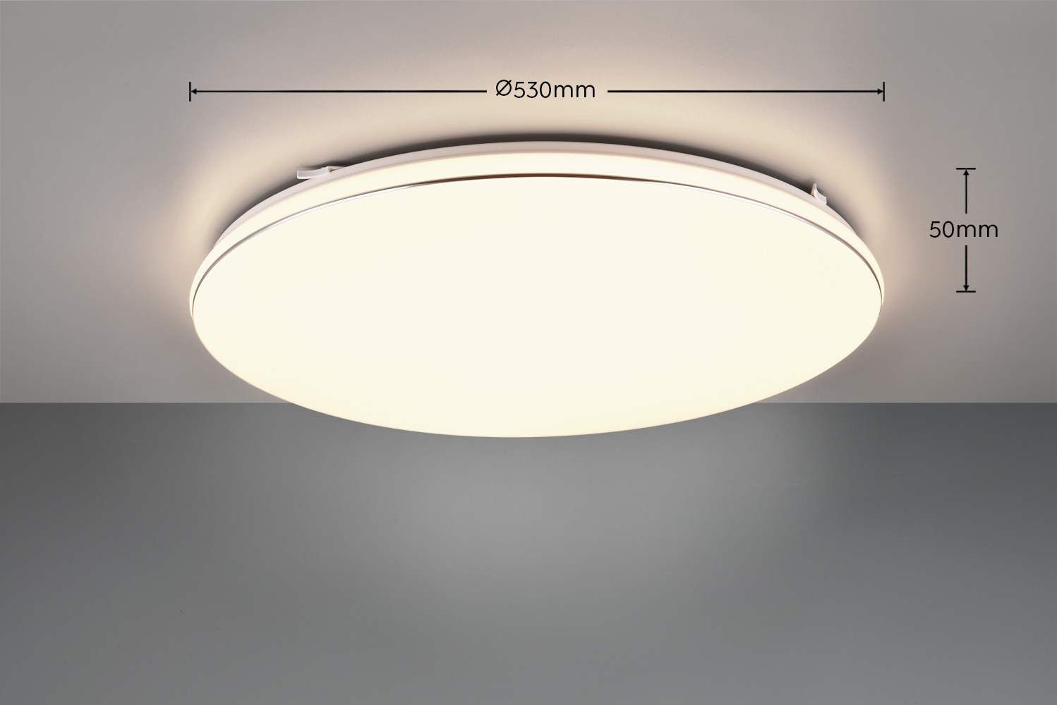 REALITY Leuchten LED Deckenleuchte »BLANCA, elegant schlichte weiße LED Deckenlampe mit Ø 53cm, warmweiß«, 1 flammig, Leuchtmittel LED-Board | LED fest integriert, 3-Stufen dimmbar über Wandschalter, Deckenlampe für Büro Flur Treppe