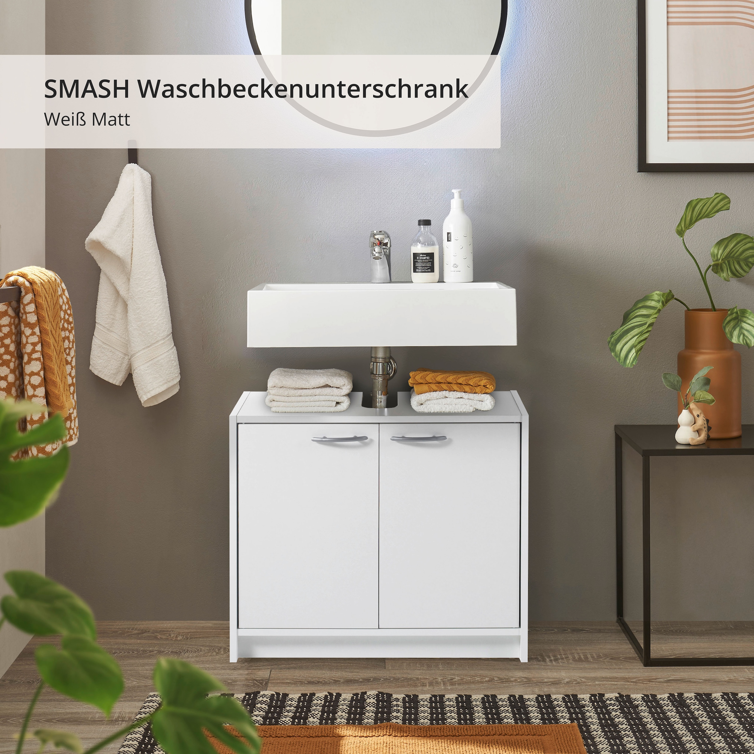 BASIC by Balculina Waschbeckenunterschrank »Smash, Breite 63 cm«, (1 St.), mit 2 Türen