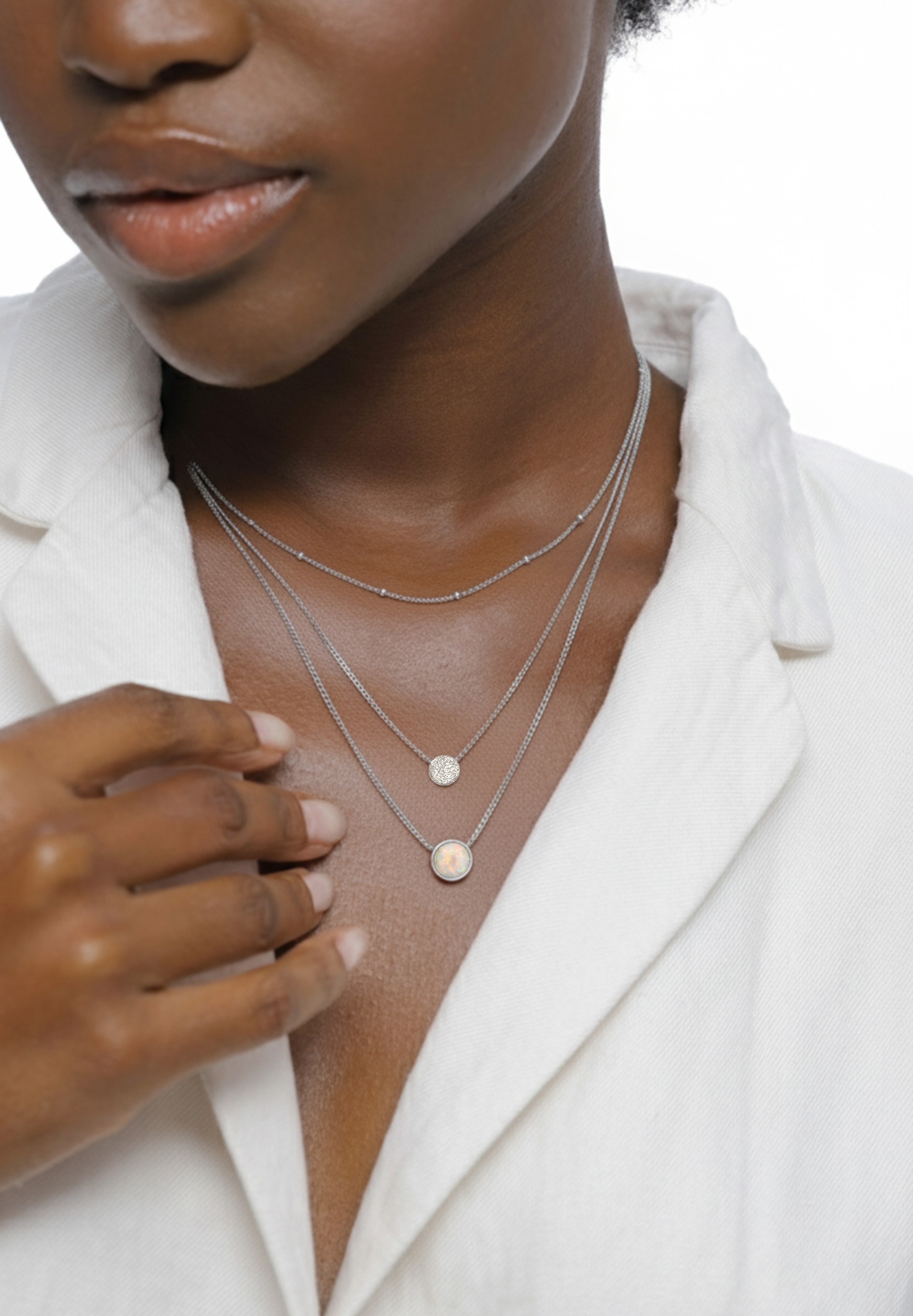 Elli Silberkette »Halskette Layer Plättchen Synthetischer Opal Weiß 925 Sterling Silber«