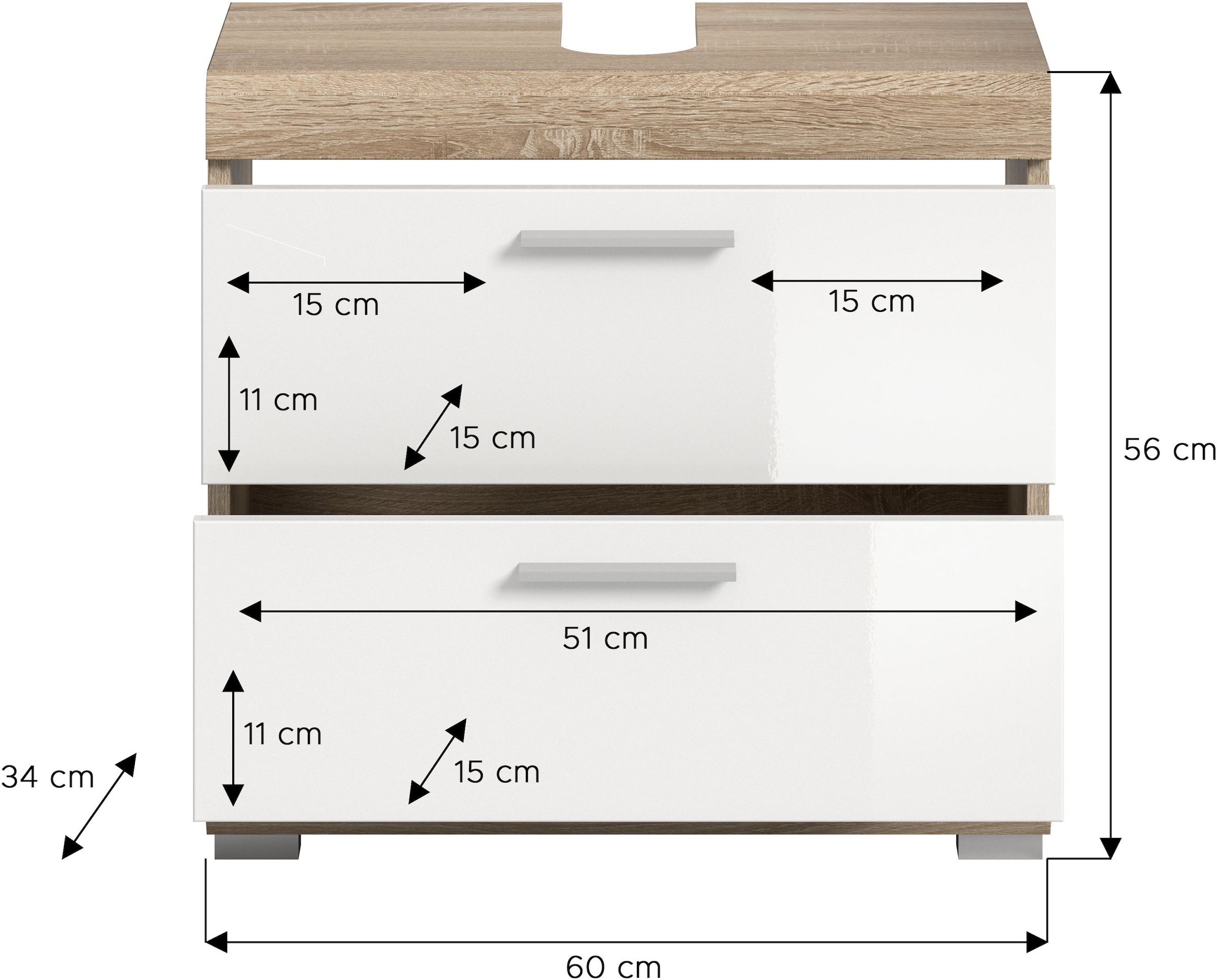 INOSIGN Waschbeckenunterschrank »Siena, Breite 60cm, 2 Tür, 2 Fächer, mit Siphonausschnitt, MDF-Front«, (1 St.), in verschiedenen Farben erhältlich, Badmöbel, Badschrank, Kommode, Bad