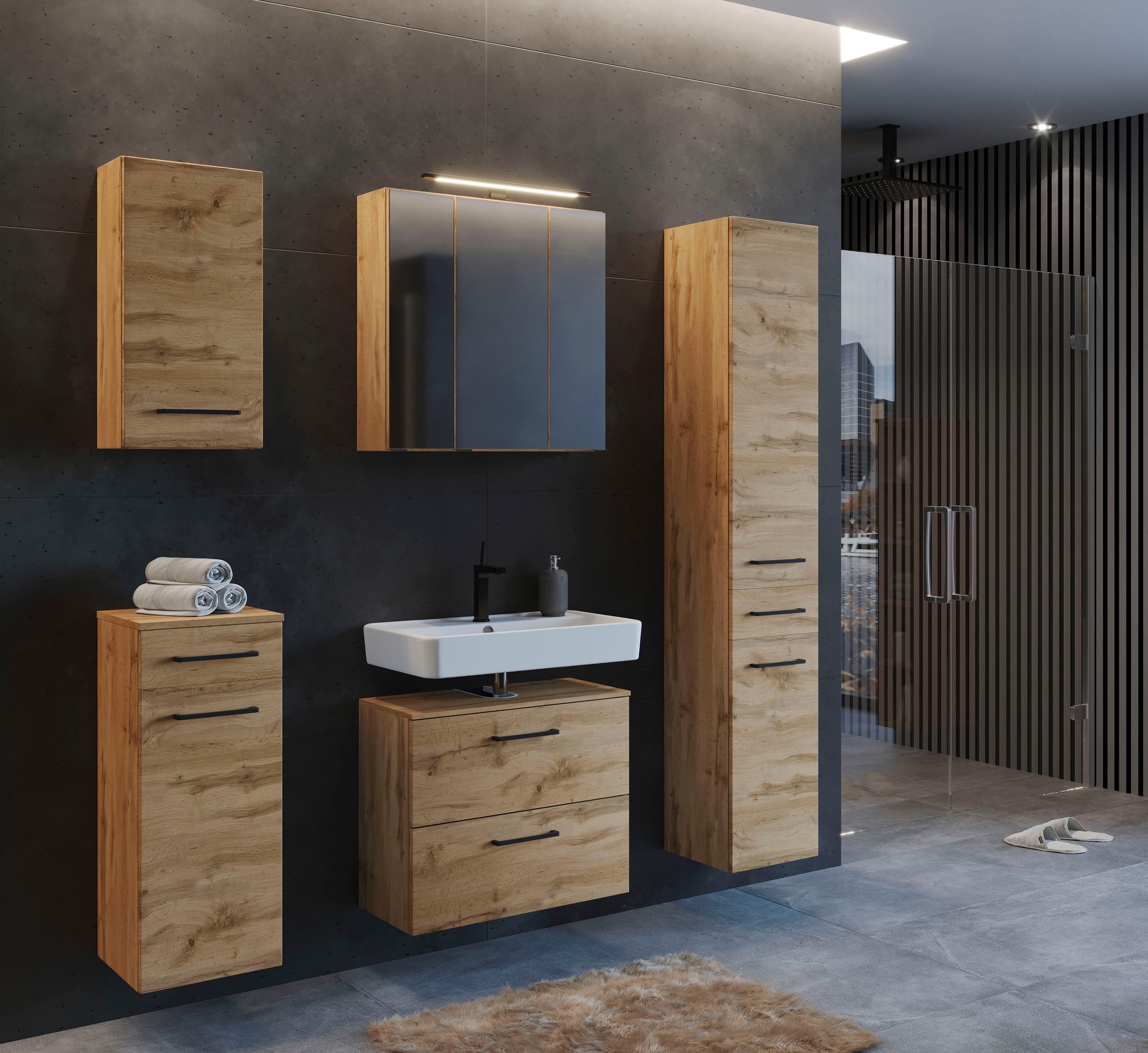 welltime Badmöbel-Set »Chicago«, (2 St., Spiegelschrank und Unterbeckenschrank)