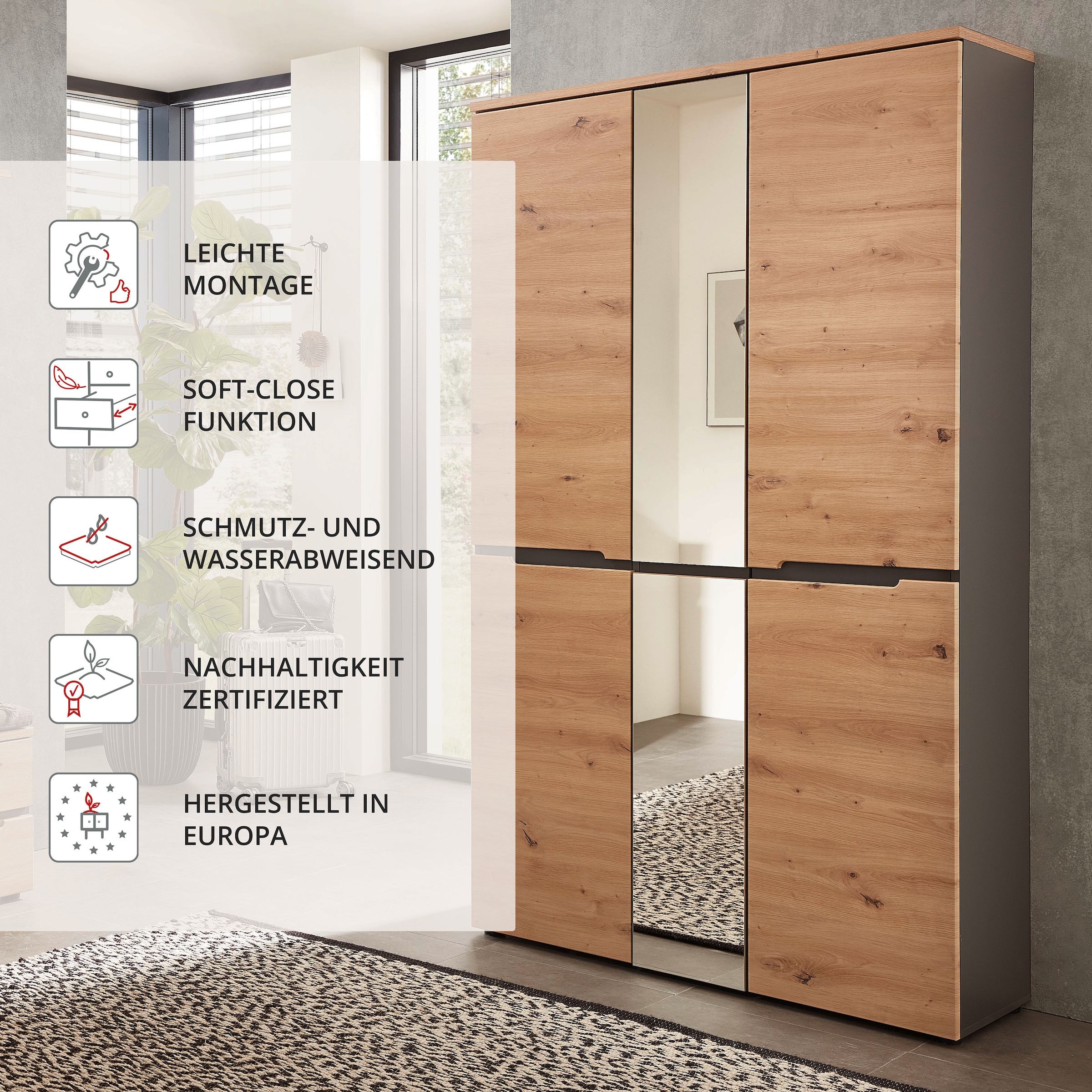 Innostyle Garderobenschrank »MEMPHIS, TOPSELLER!«, (), Artisan Eiche Optik, viel Stauraum