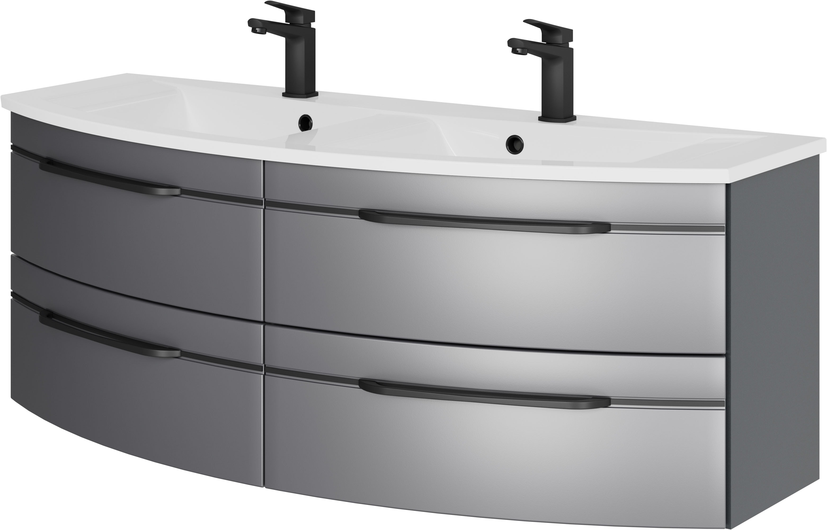 Saphir 1100000002199 "Serie 7045 Mineralmarmor-Waschtisch und Unterschrank, 131 cm breit" Doppel-Waschplatz mit 4 Schubladen, Badmöbel Set mit Waschtisch