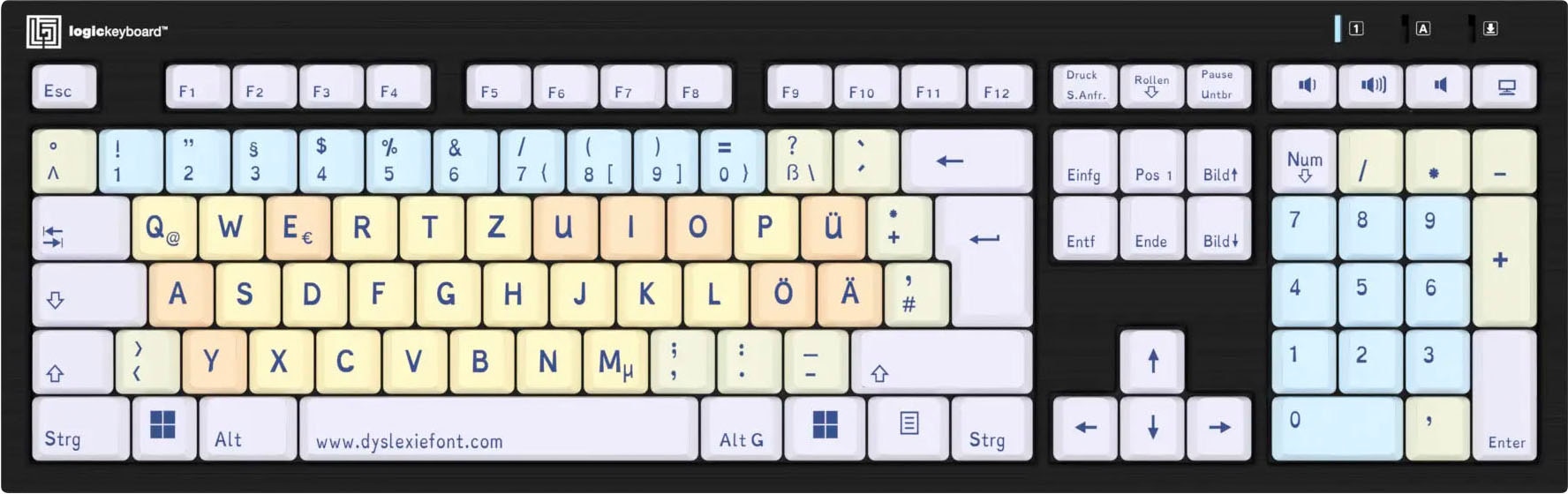 Logickeyboard Tastatur »Dyslexie Nero DE (PC)«, (Ziffernblock)