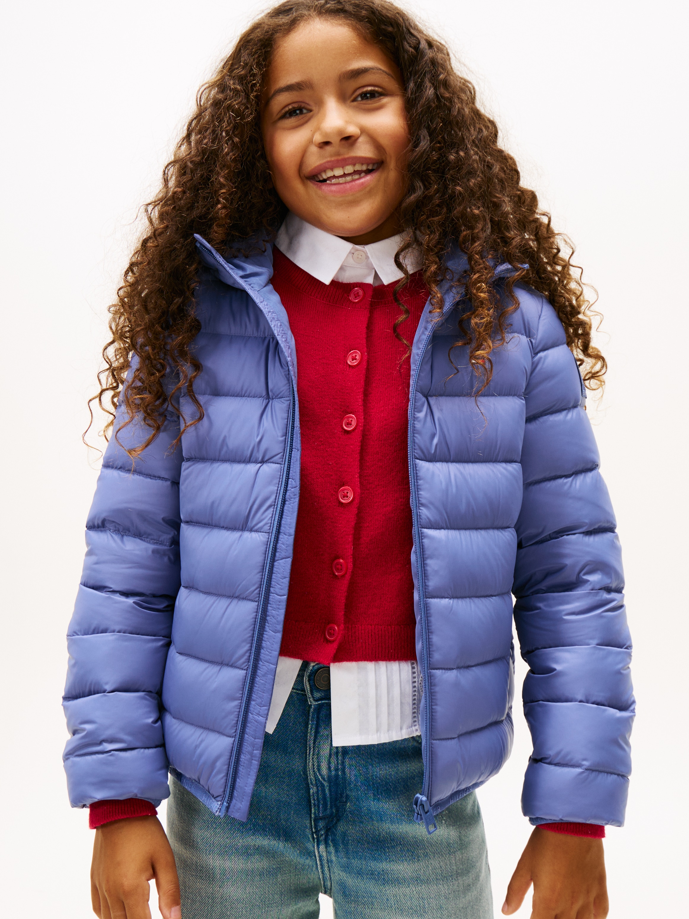 TOMMY HILFIGER Mädchen Steppjacke "U LIGHT DOWN HOODED JACKET"soft sapphire, Gr. 12, unifarben, Web, Obermaterial: 100% Polyamid, Jacken, Kinder bis