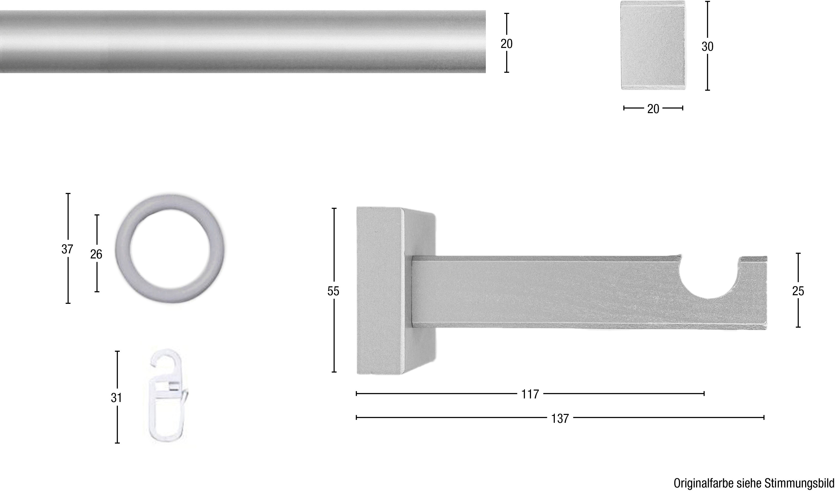 Thumbnail - GARESA Gardinenstange "CUBUS" Ø 20 mm 1 läufig-läufig Wunschmaßlänge Vorhanggarnitur, verlängerbar, Endkappe, mit Ringe