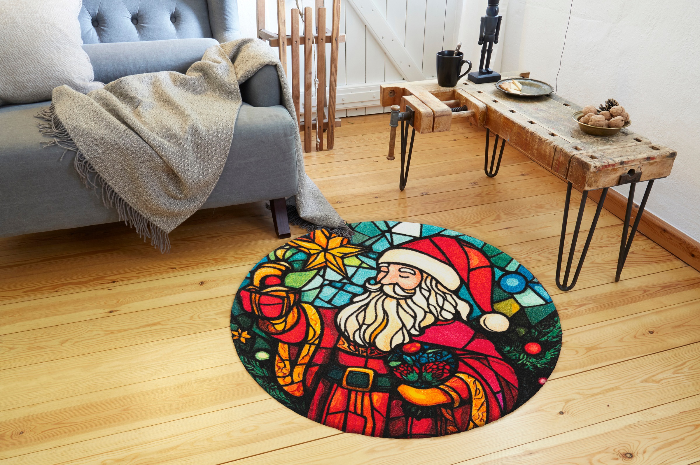 wash+dry by Kleen-Tex Fußmatte "Stainglass Santa" rechteckig 9 mm Höhe wasc günstig online kaufen