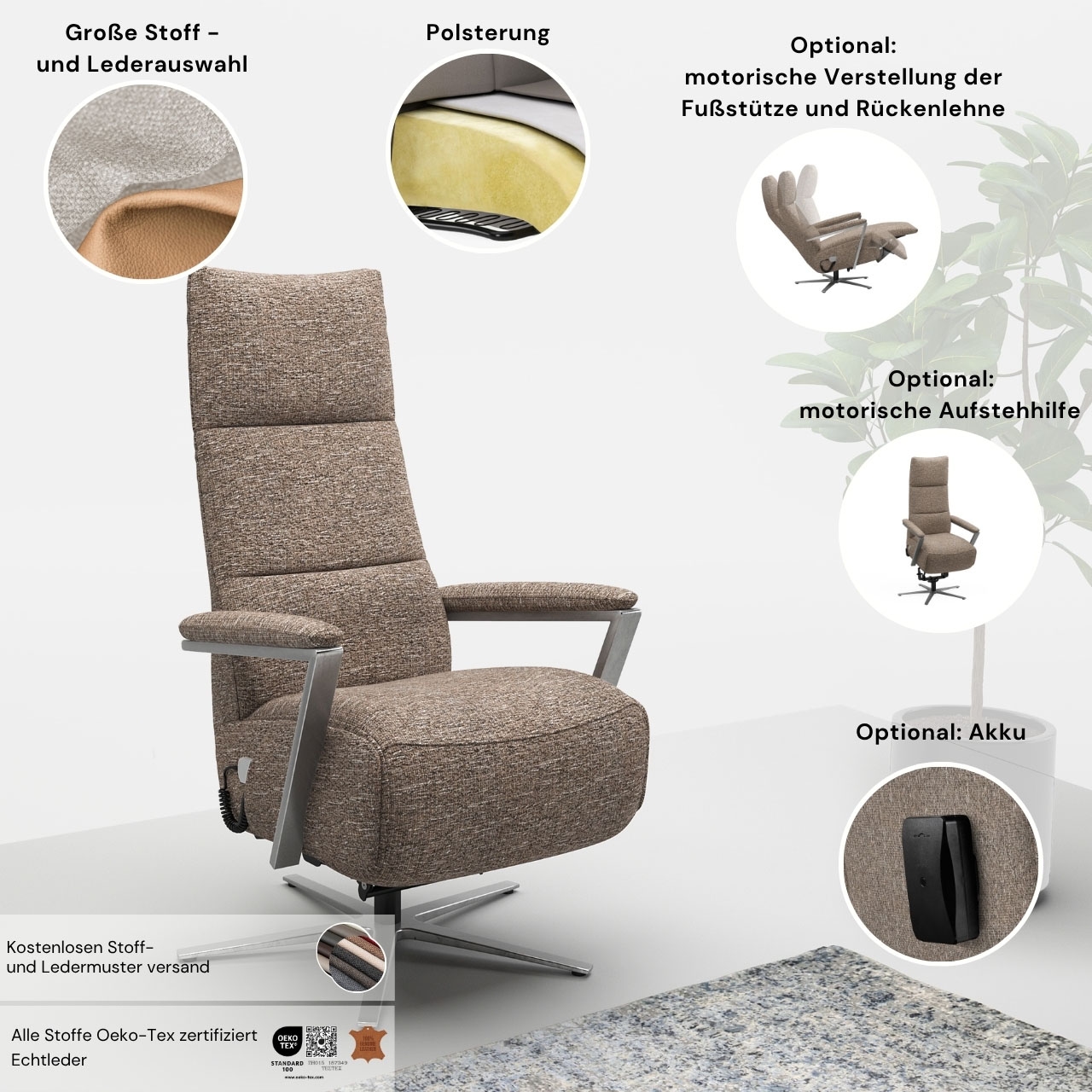 sit&more TV-Sessel »Vario Comfort, inkl. Kopfteilverstellung & 360 Grad Drehfunktion«, inkl. Herz-Waage-Funktion & 3 Motoren, Höhe der Armlehnen 64cm