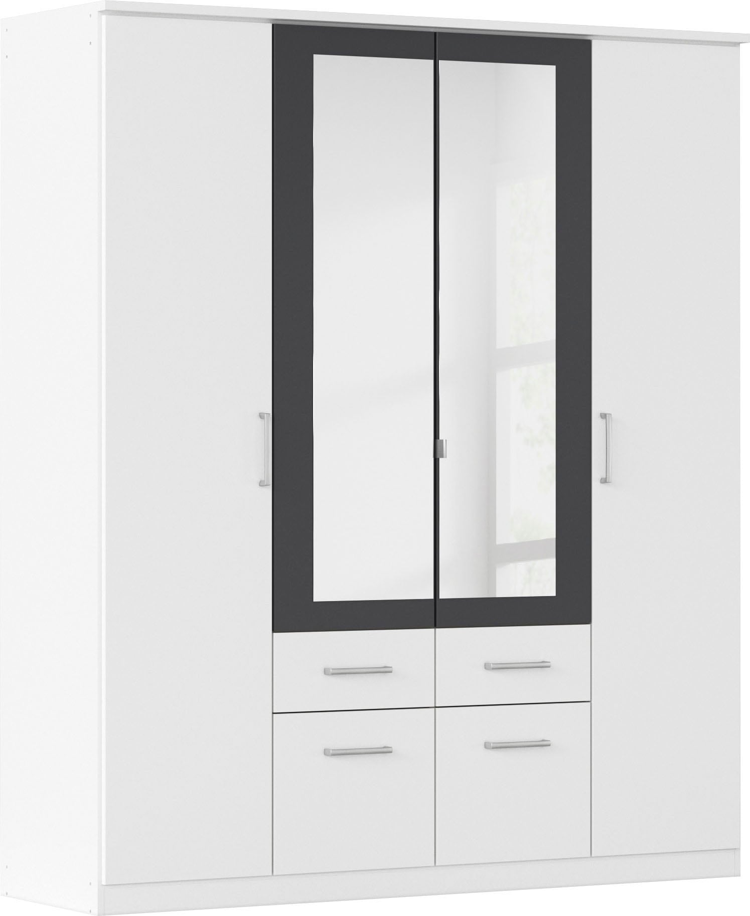 rauch "Drehtürenschrank Schrank Garderobe BURANO" mit Schubladen und Spiegelumrandung in Farbabsetzung MADE IN GERMANY