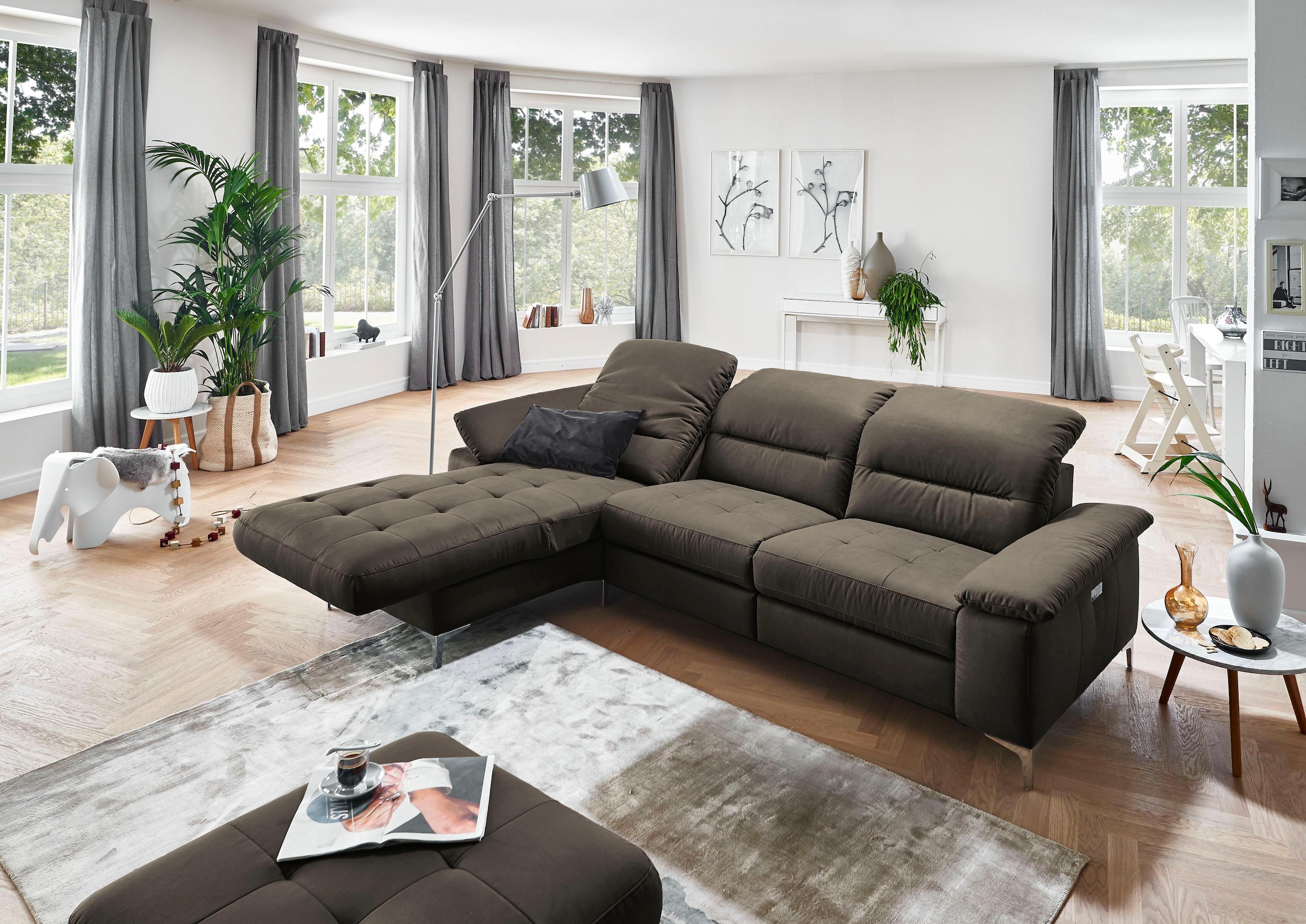 Places of Style Ecksofa »Basel L-Form«, mit vollmotorischer Relaxfunktion und motorischer Recamiere