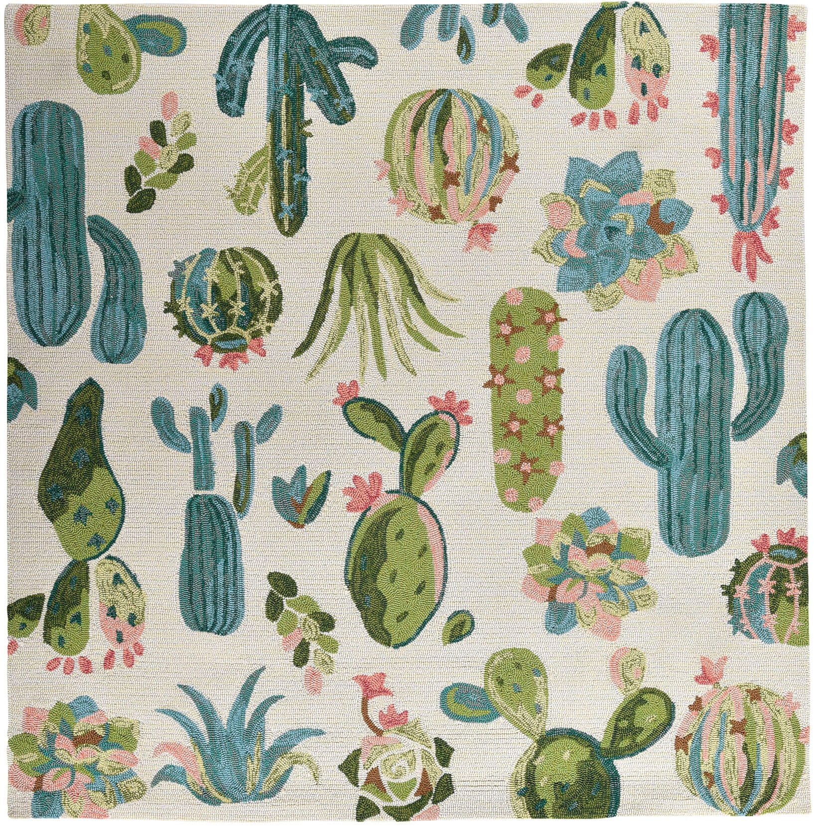 Teppich GINO FALCONE "Rosetta 021 Kakteen" Gr. 7, bunt (natur, multi), B:180cm H:15mm L:180cm, Kunstfaser, Teppiche, Teppich, besonders weich durch Microfaser, In- und Outdoor geeignet, Wohnzimmer