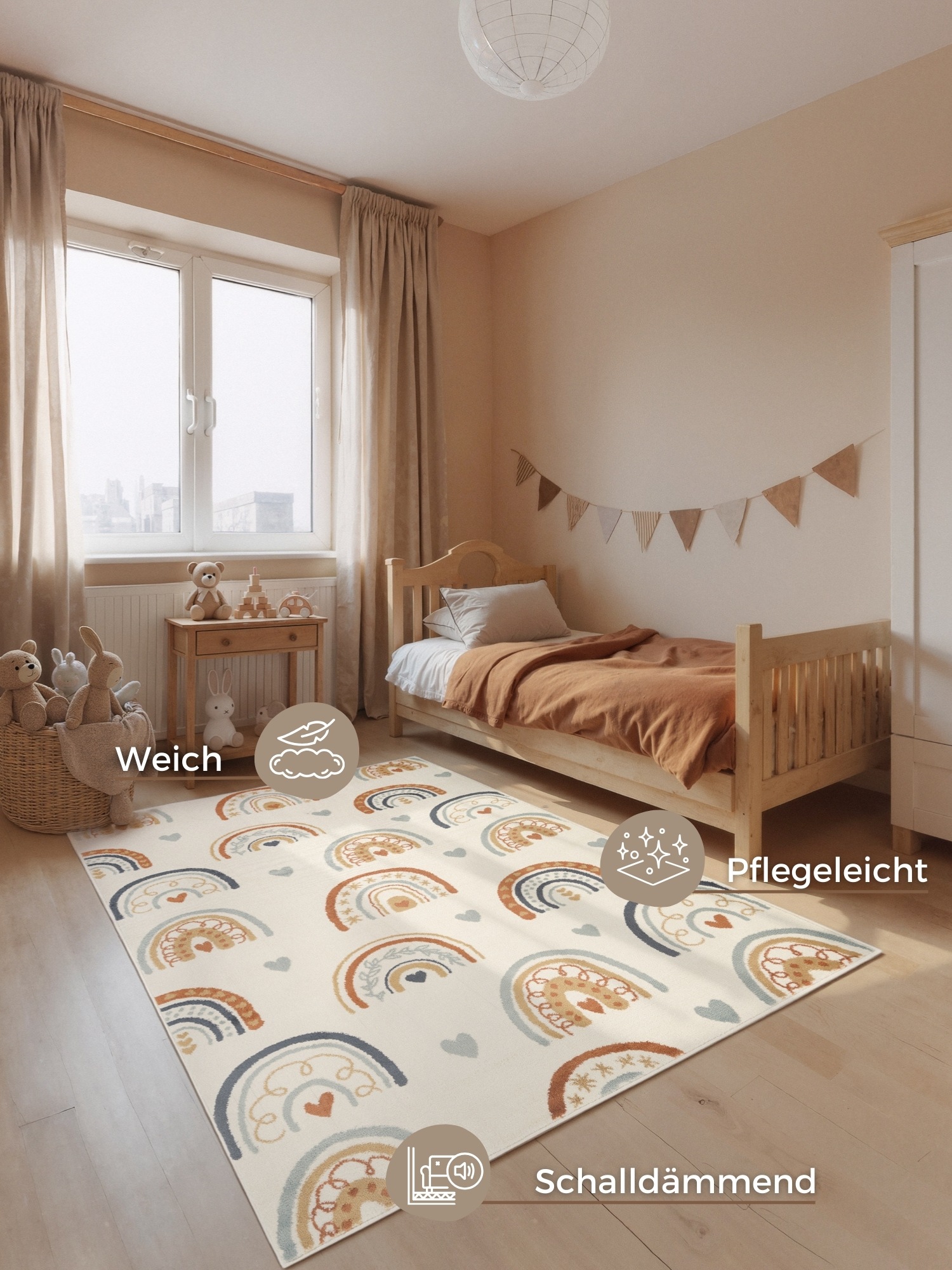 Kinderteppich HANSE HOME "Bowie", creme multifarben, B:120cm H:10mm L:170cm, Polypropylen, Teppiche, Kinderteppich, Pflegeleicht, Weich, Kinderzimmer, Spielteppich, Spielunterlage 2