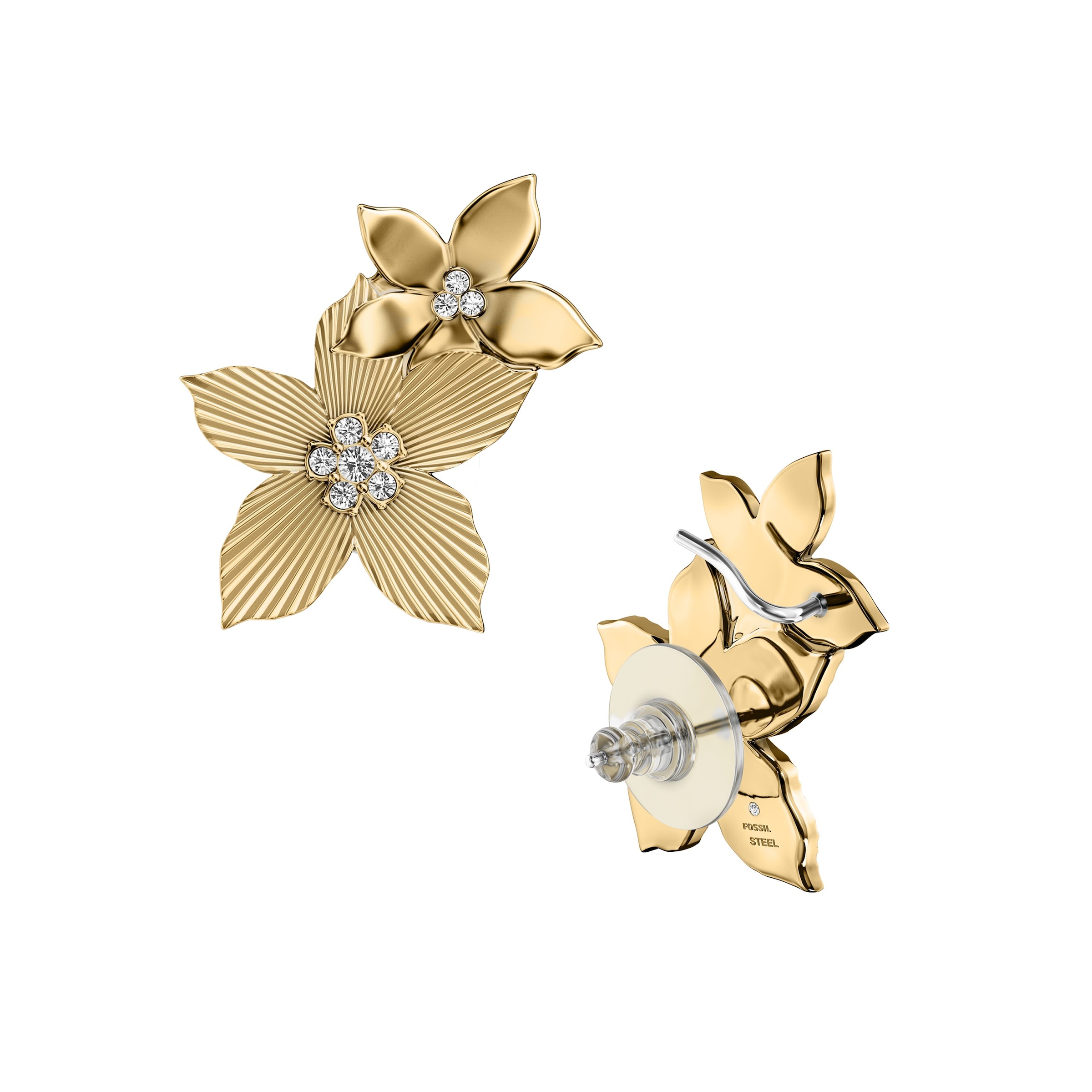 Fossil Paar Ohrstecker »Schmuck Geschenk Edelstahl Ohrringe Blume Sutton« mit Glasstein