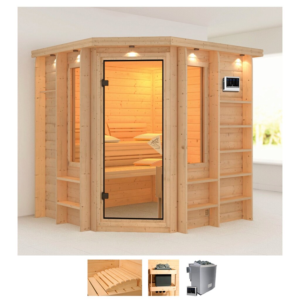 Karibu Sauna »Corvina«, (Set), 9-kW-Bio-Ofen mit externer Steuerung