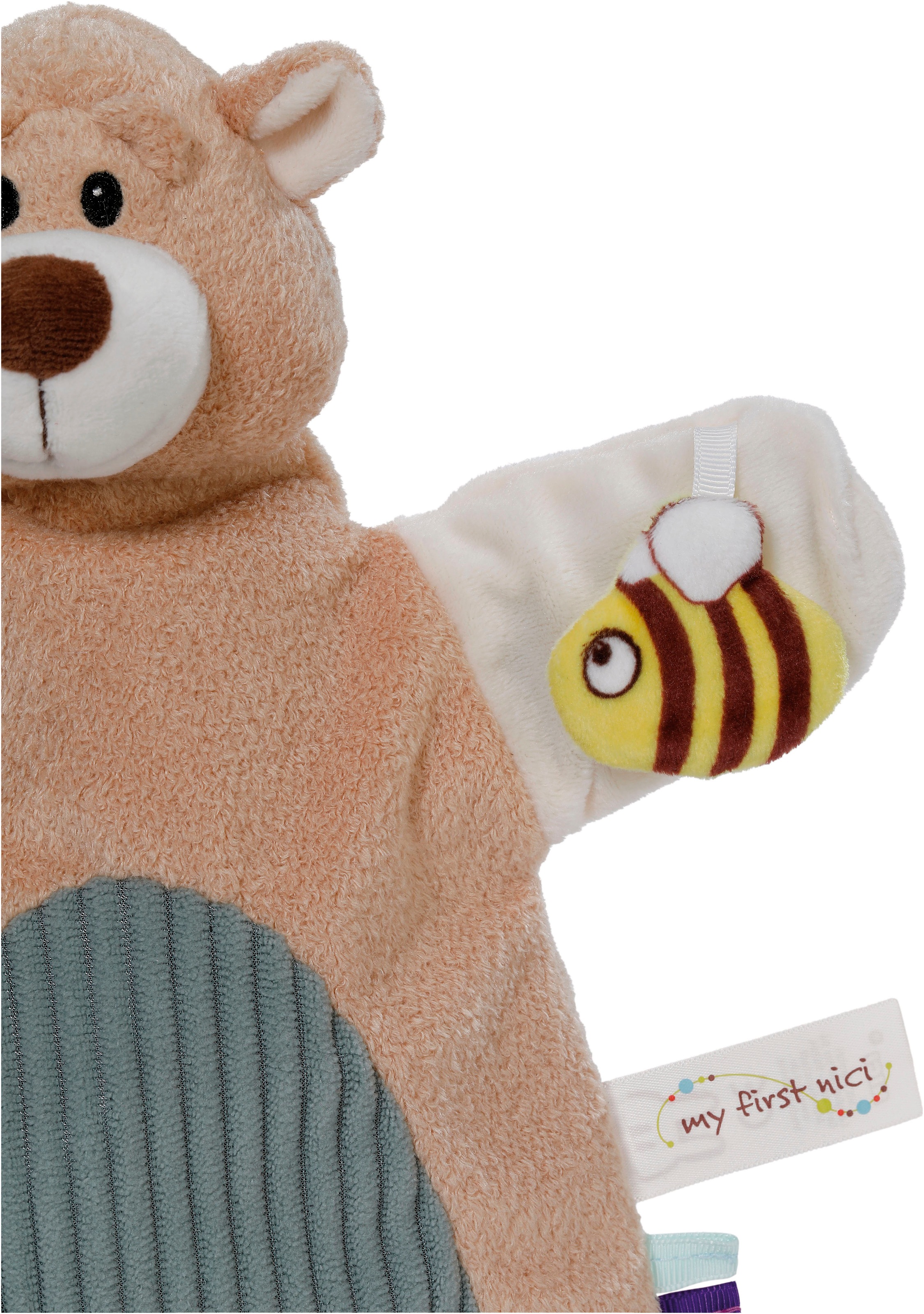 Nici Schmusetuch »My first NICI, Handpuppe Bär 2in1 26x25 cm«, sanfte Materialmix aus glattem und geripptem Plüsch
