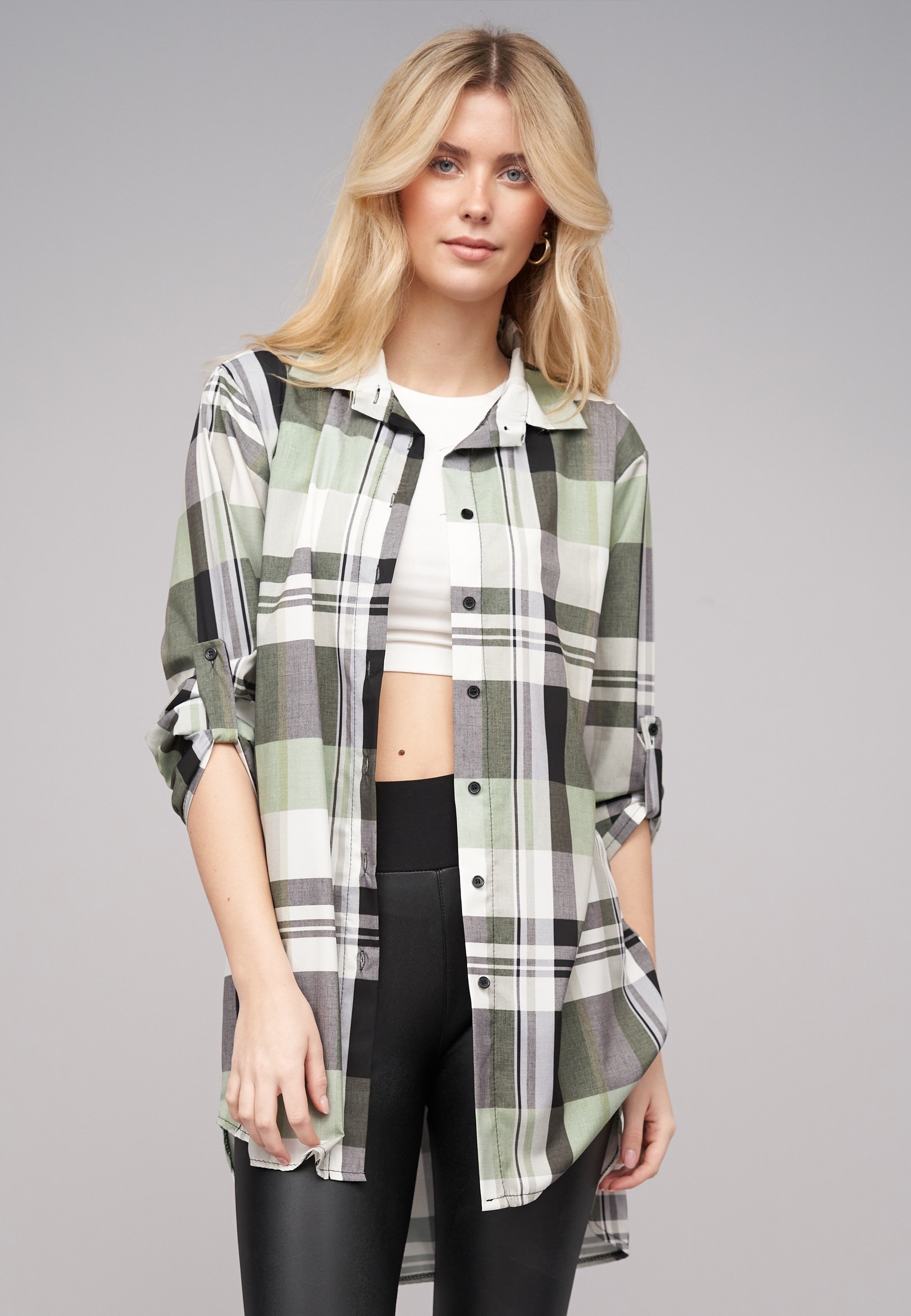 CLOUD 5IVE Klassische Bluse »CLOUD 5IVE Turn Up 3/4 Arm Bluse kariert BIG«