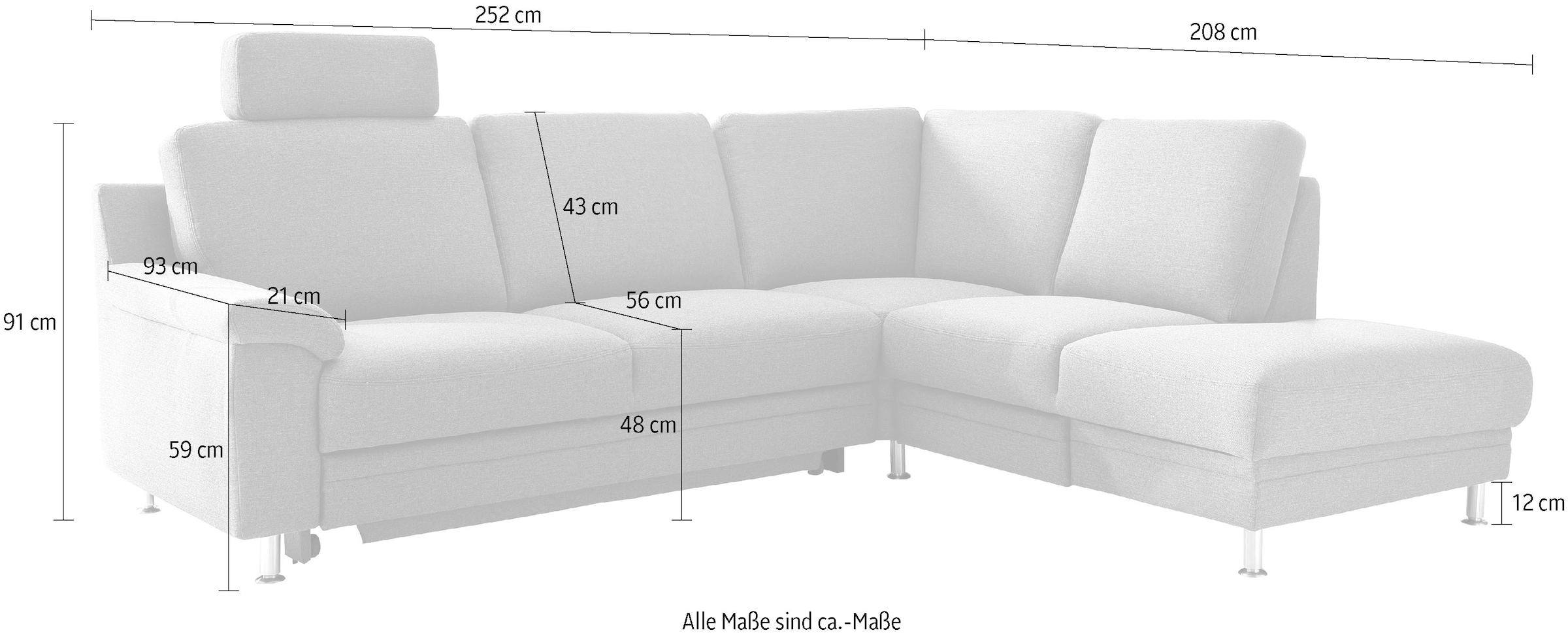 3C Carina Ecksofa »Korfu L-Form«, incl.- 1 Kopfstütze, wahlweise mit Schlafunktion und Stauraum