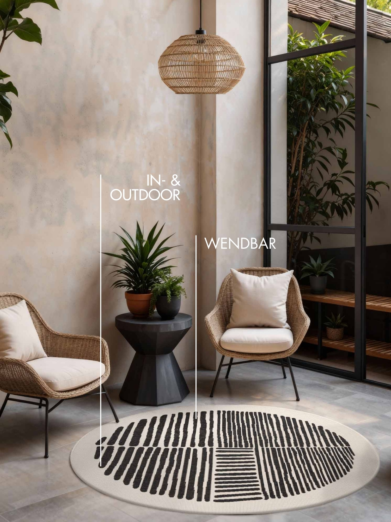 Teppich TED BAKER "Bounds, Wendeteppich", schwarz weiß, H:8mm Ø:200cm, Polypropylen, Teppiche, Teppich, Designteppich, Wetterfest, Pflegeleicht, Modern, Wohnzimmer, Terrasse 2