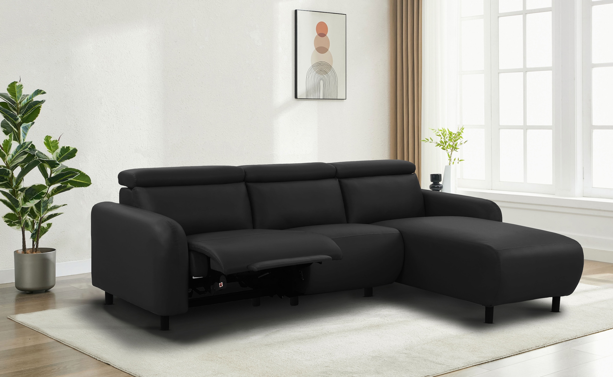 Home affaire Ecksofa »SKAANE Kunstleder, L-Form, 274 cm, manuelle u. elektrische Funktion,«, rundes Design, Kopfteilverstellung, Federkernpolsterung