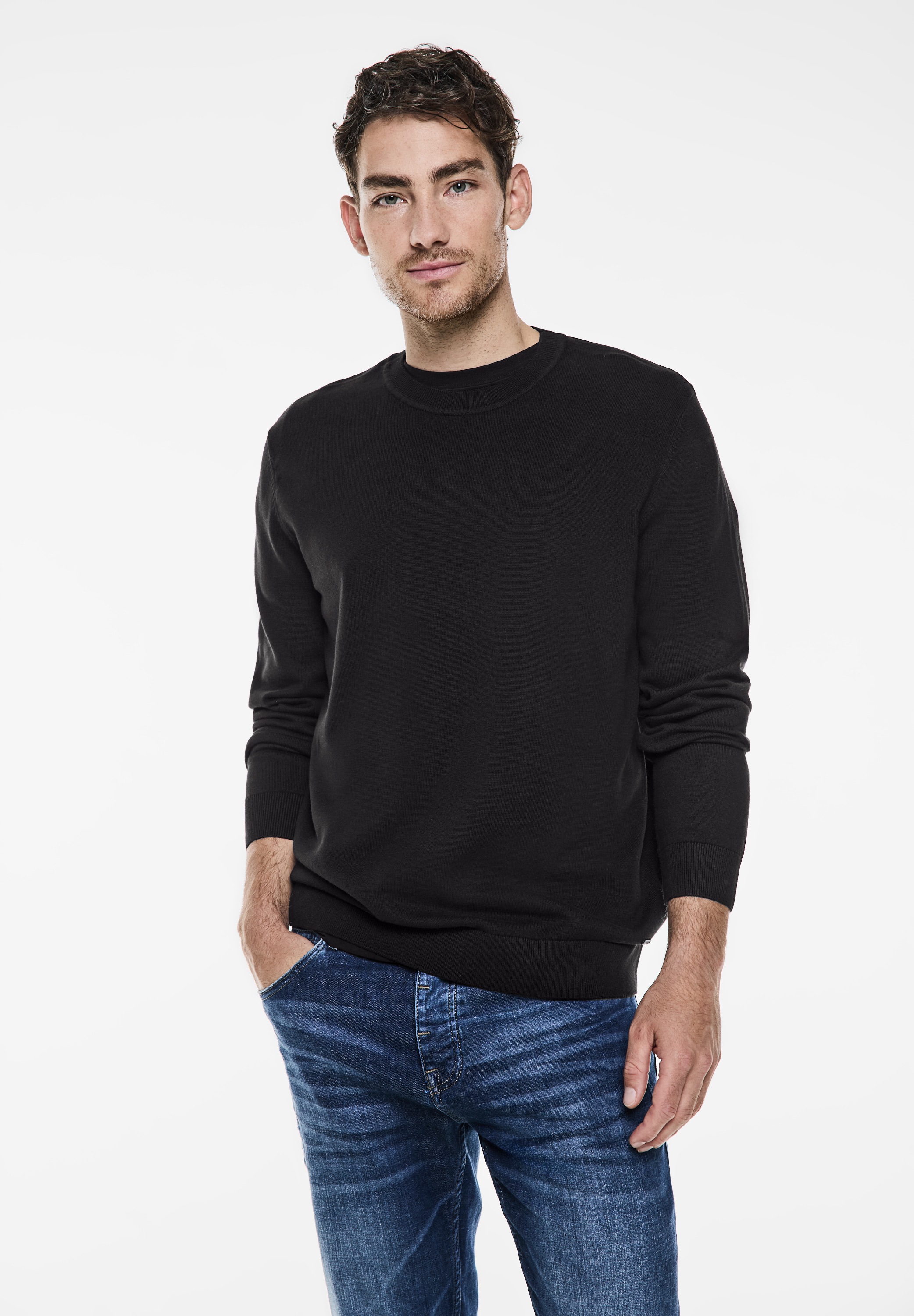 STREET ONE MEN Strickpullover, mit Rundhalsausschnitt