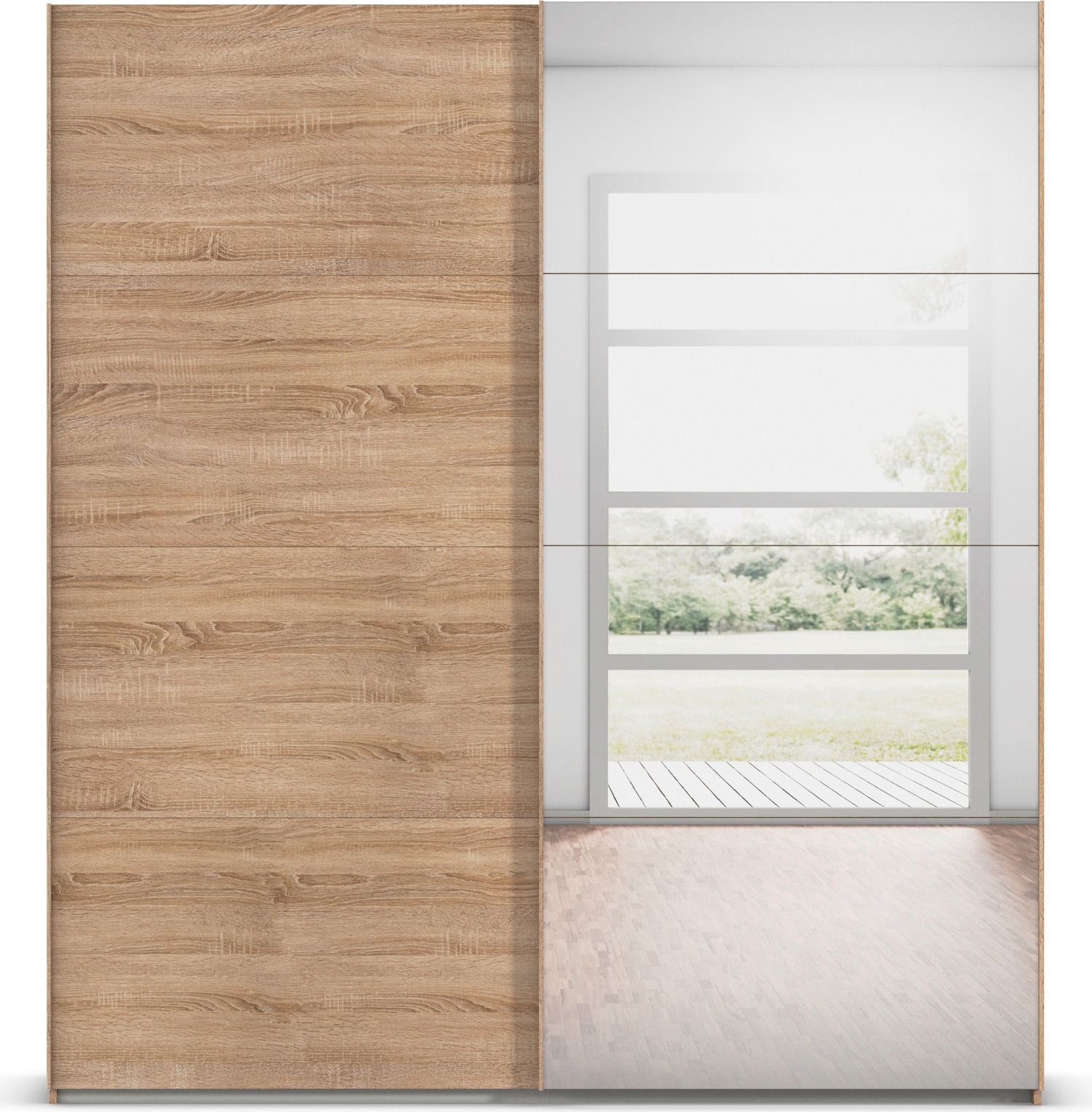 rauch Schwebetürenschrank »Kleiderschrank Schrank Garderobe Schlafzimmerschrank EVELYN«, in elegantem Stil mit Spiegel 5 Breiten viel Stauraum MADE IN GERMANY