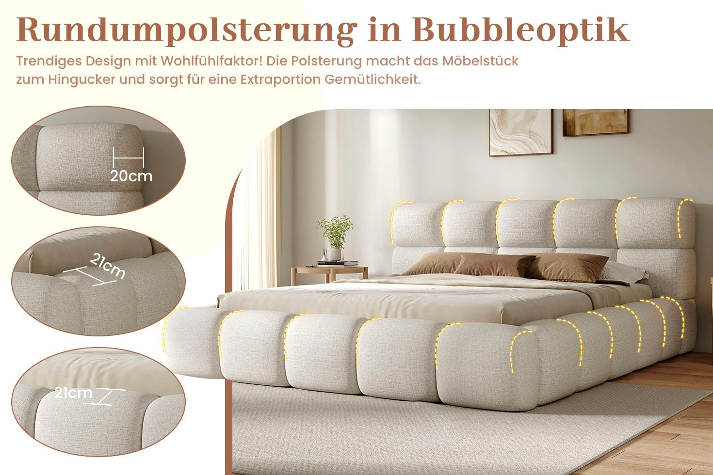 homsy by Ana Johnson Polsterbett »SOMELLO, Stauraumbett mit Lattenrost und Bettkasten, Chenille-Bezug« Polsterung in Bubbeloptik, Liegefläche: 180x200cm