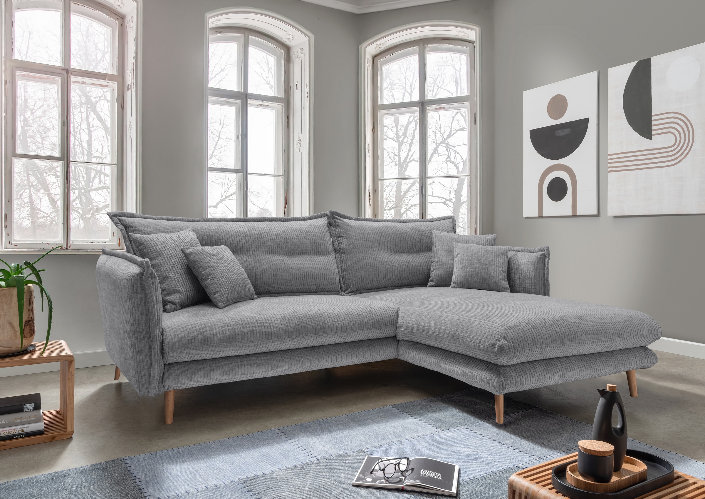 Home affaire Ecksofa "Levke, 255 x 180 cm, modern und bequem" zwei verschiedene Fußfarben wählbar