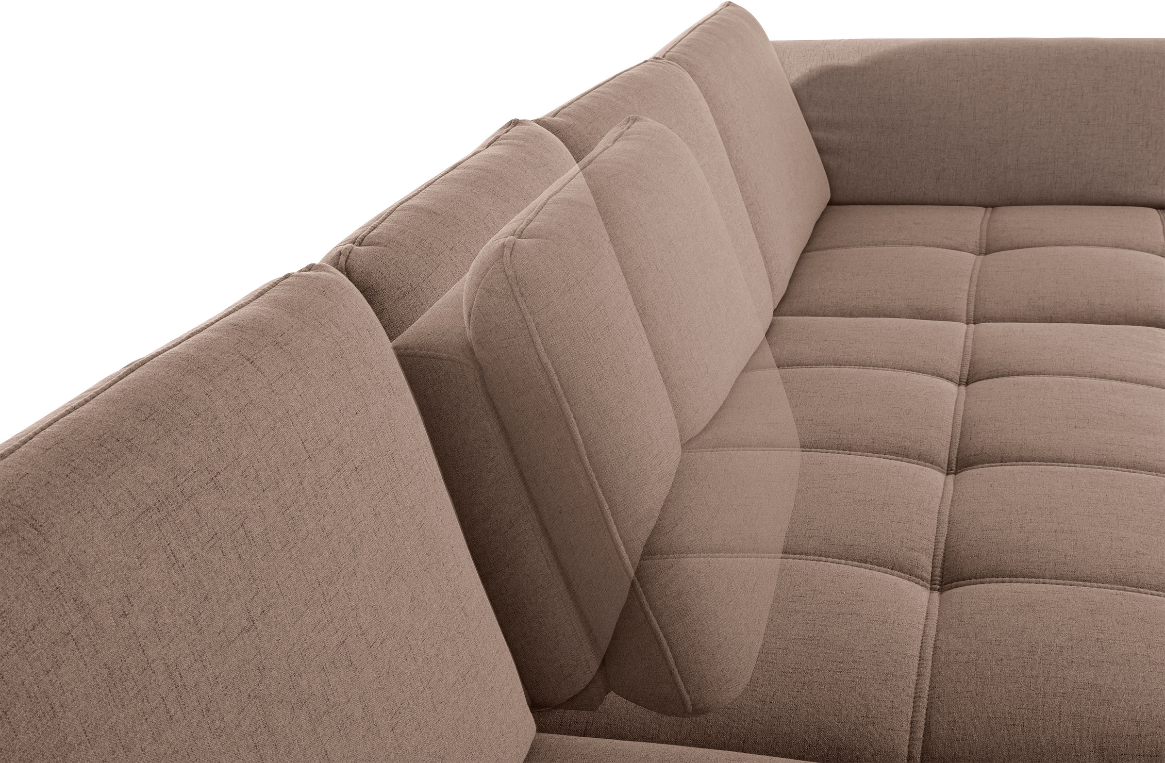 Places of Style Wohnlandschaft »Costello U-Form, mit Sitztiefenverstellung, Armteilverstellung und«, 3 Nierenkissen, optional Bettfunktion und Bettkasten