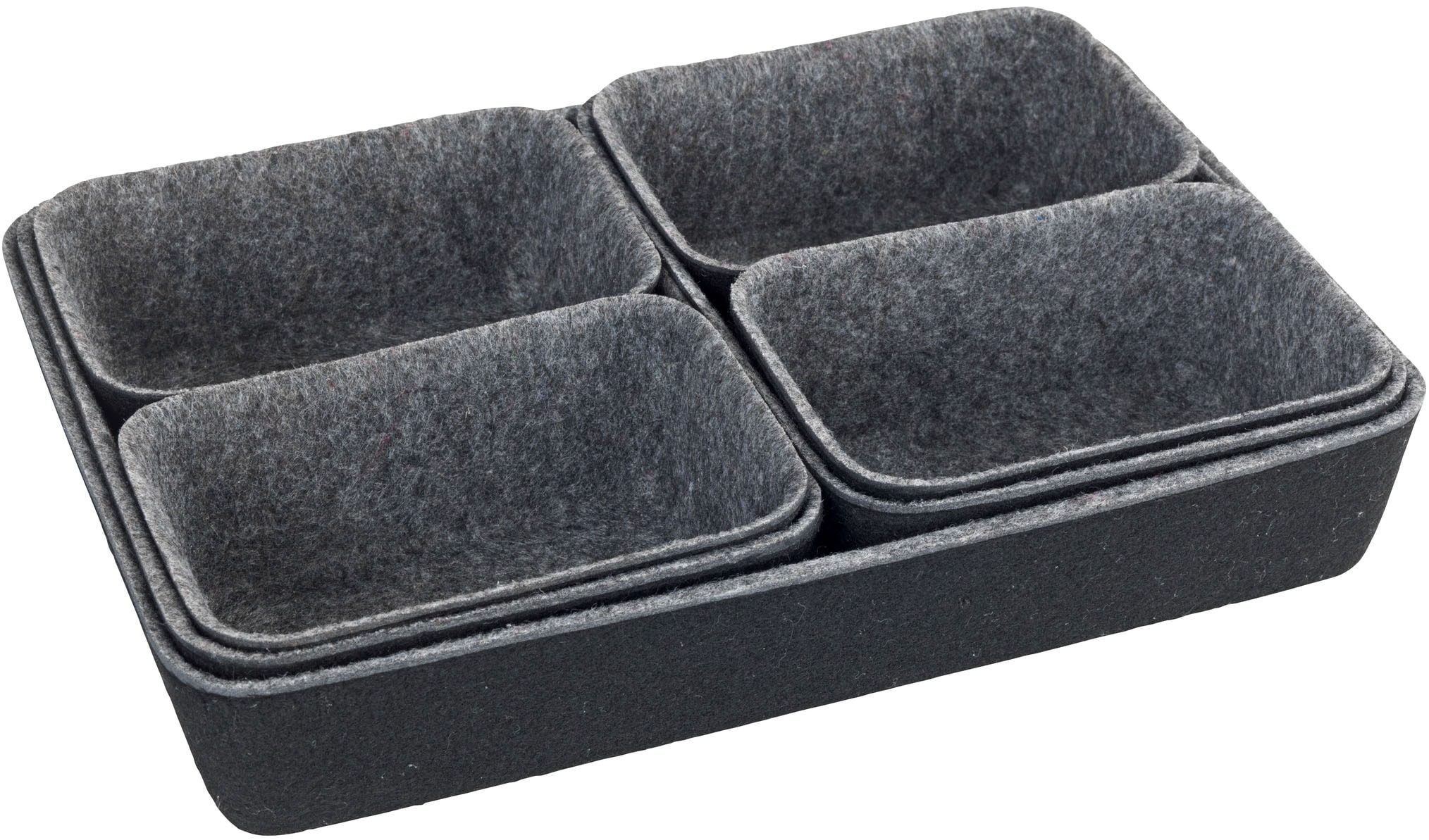 WENKO Organizer, (Set, 7 St.), Aufbewahrungsboxen für Schubladen, 3 Größen, recycelter Polyesterfilz