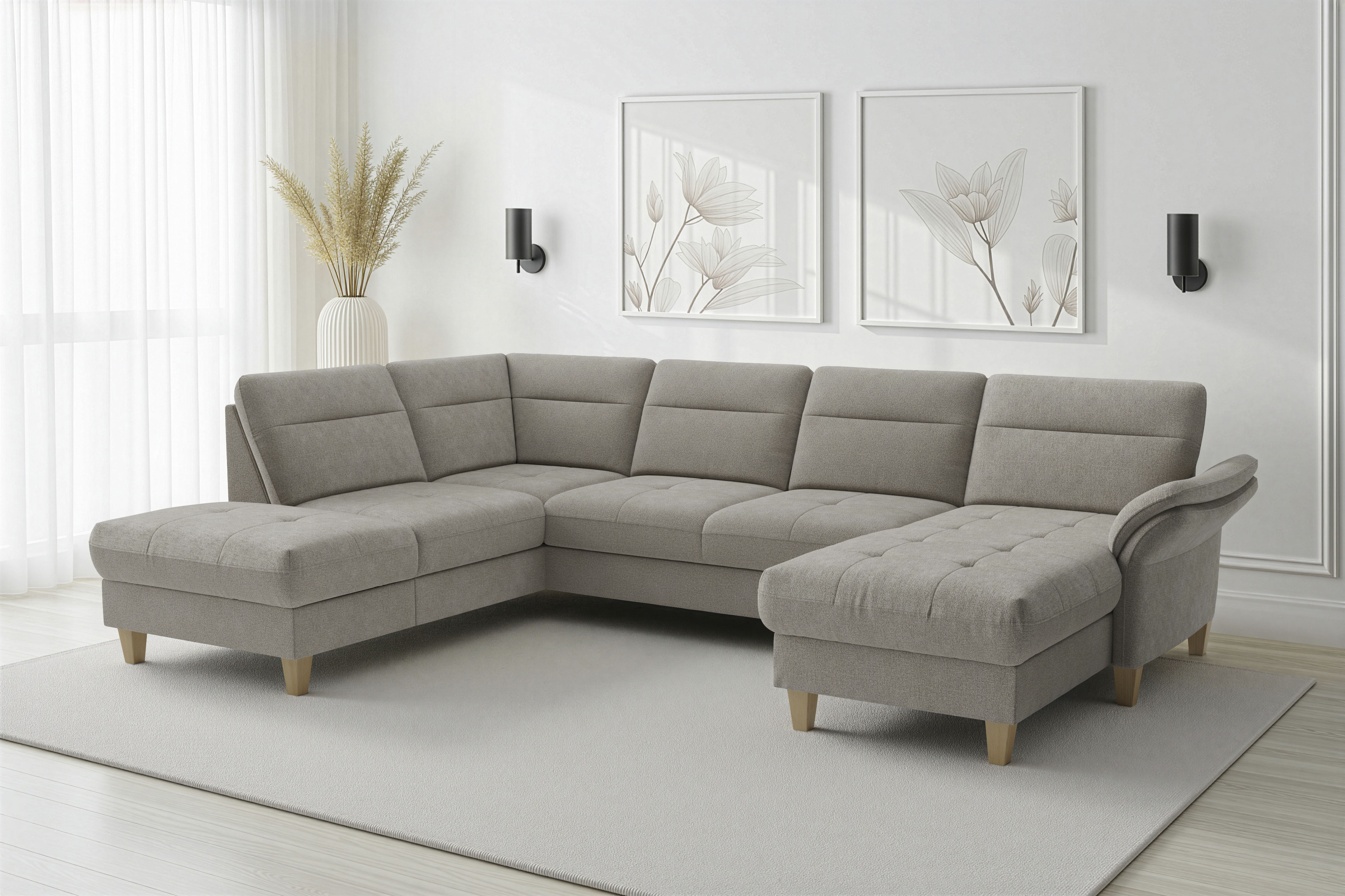 sit&more Wohnlandschaft "Pamela U-Form, B: 292 cm, optional Schlaffunktion & Bettkasten" wahlweise mit Armteilverstellung, Sofa mit Federkern, Sitzhöhe: 48 cm