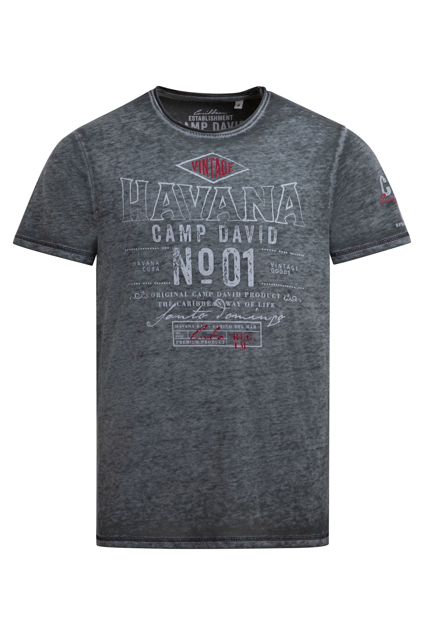 CAMP DAVID Rundhalsshirt mit offener Kante am Ausschnitt