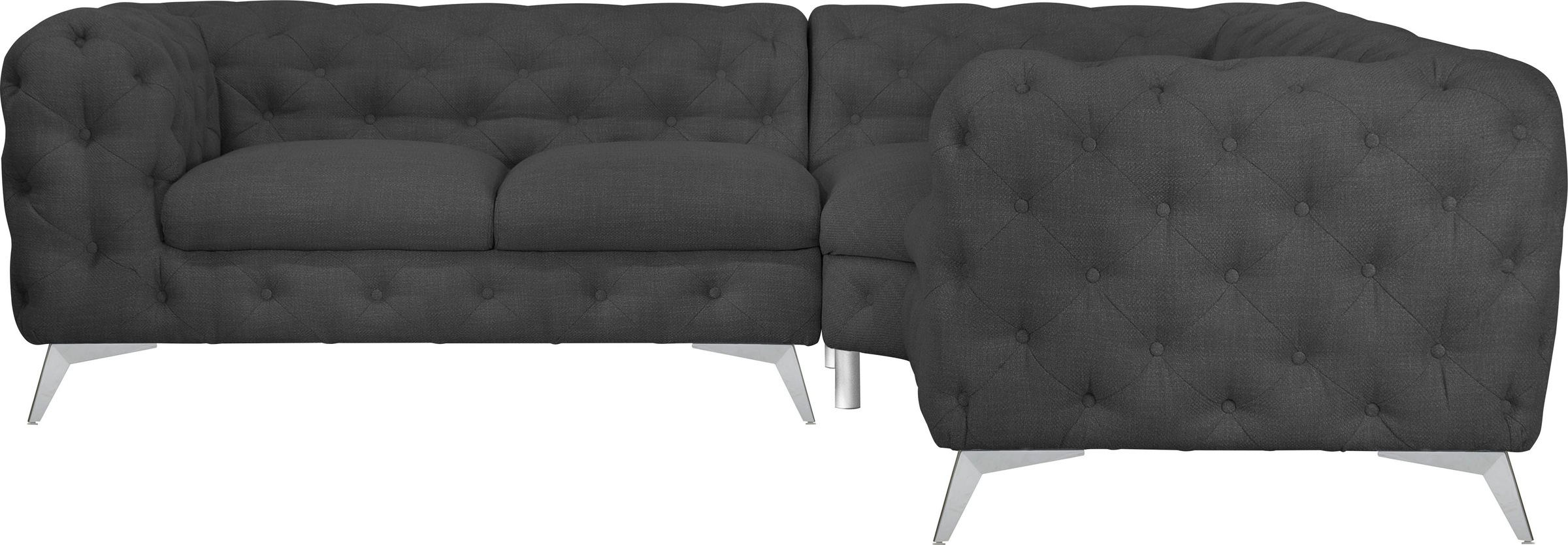 Leonique Chesterfield-Sofa »Ecksofa GLYNIS L-Form mit Wellenunterfederung, Maße B/T/H 264/264/75cm«, aufwändige Knopfheftung, moderne Chesterfield Optik, Fußfarbe wählbar