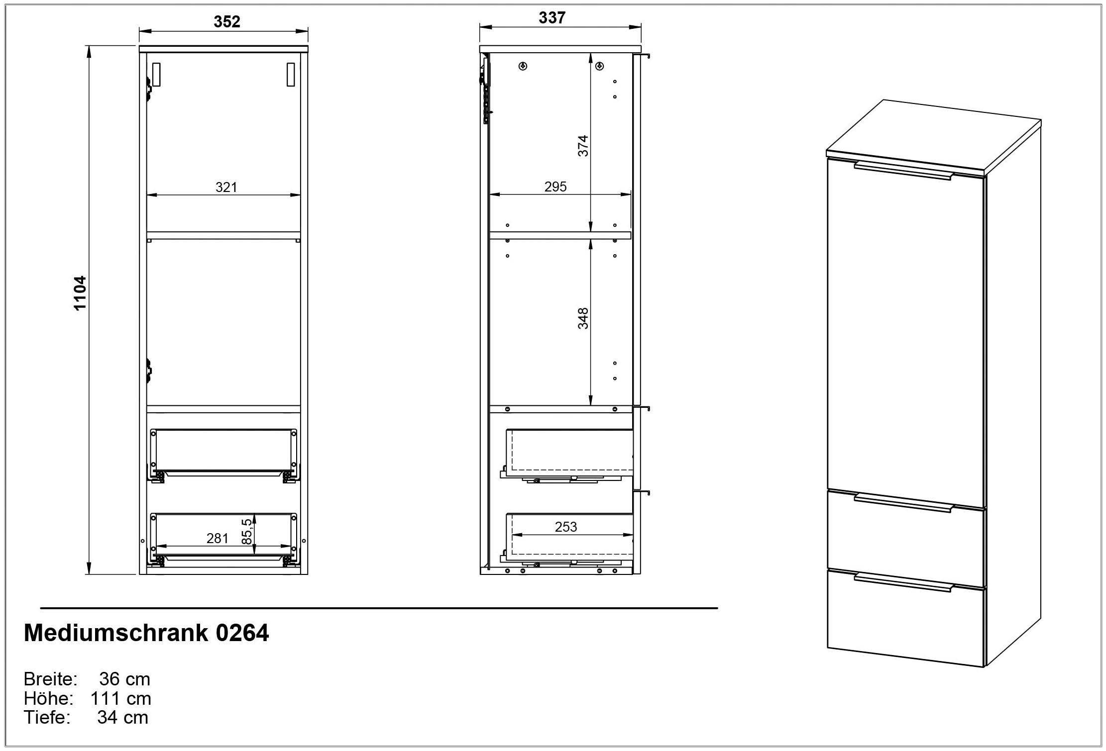 GERMANIA Midischrank »Crandon«, Schrank mit 2 Schubladen, einer Tür und  verstellbarem Einlegeboden | BAUR