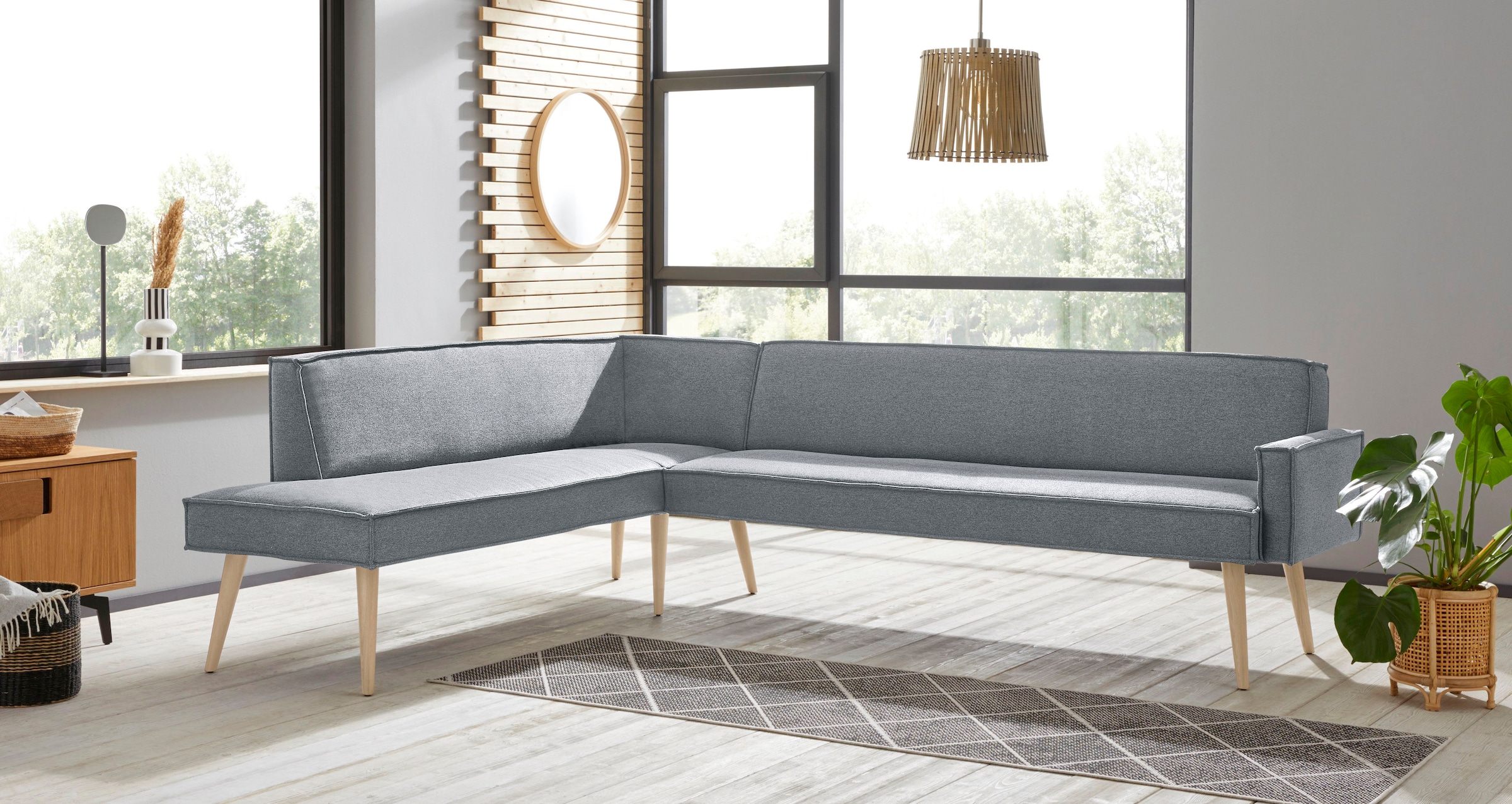 exxpo - sofa fashion Eckbank "Lungo, moderne Kedernaht, bequem und elegant, hoher Holzfuß", hochwertige Detailverarbeitu