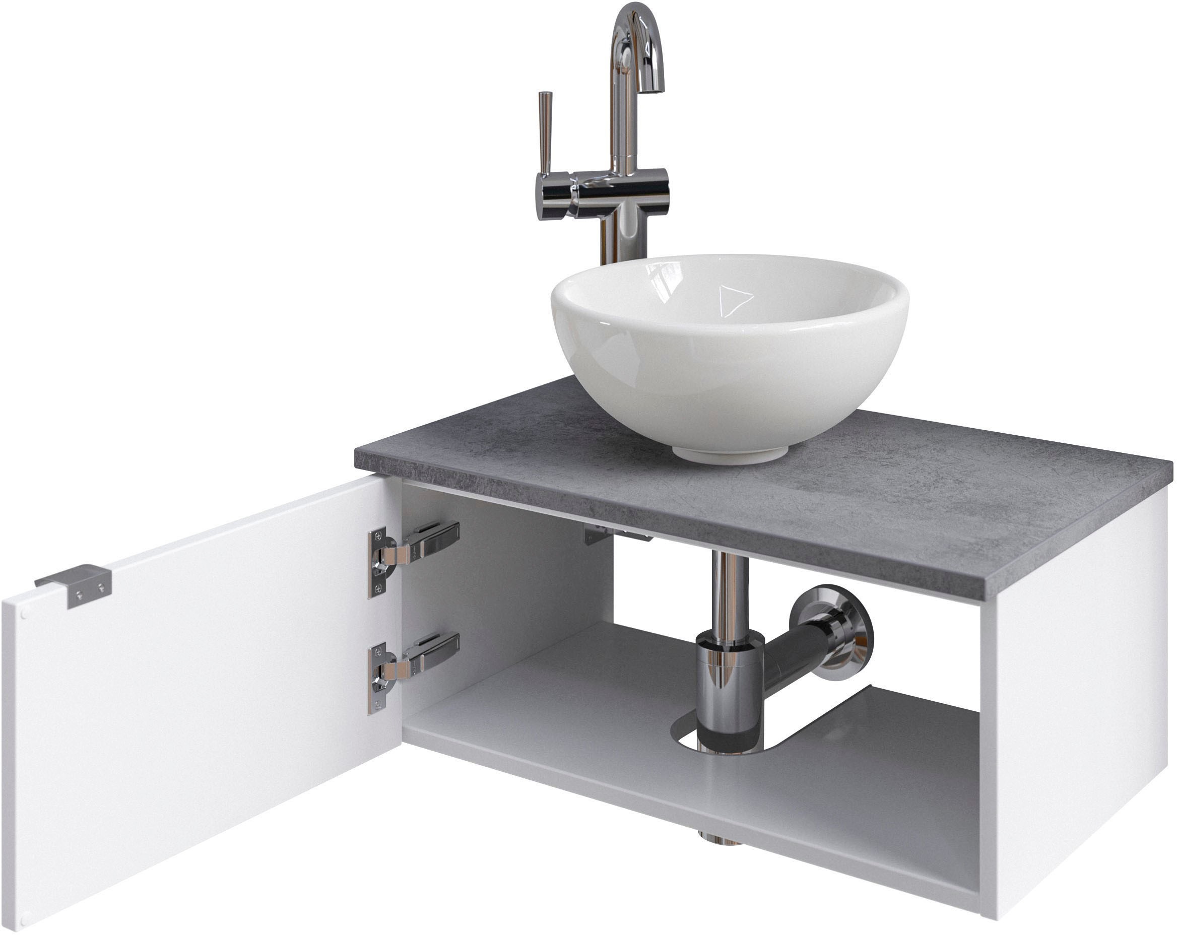 Thumbnail - Saphir Waschtisch "Serie 6915 Waschschale mit Unterschrank für Gästebad, Gäste WC" Keramik-Aufsatzbecken, Waschtischplat...