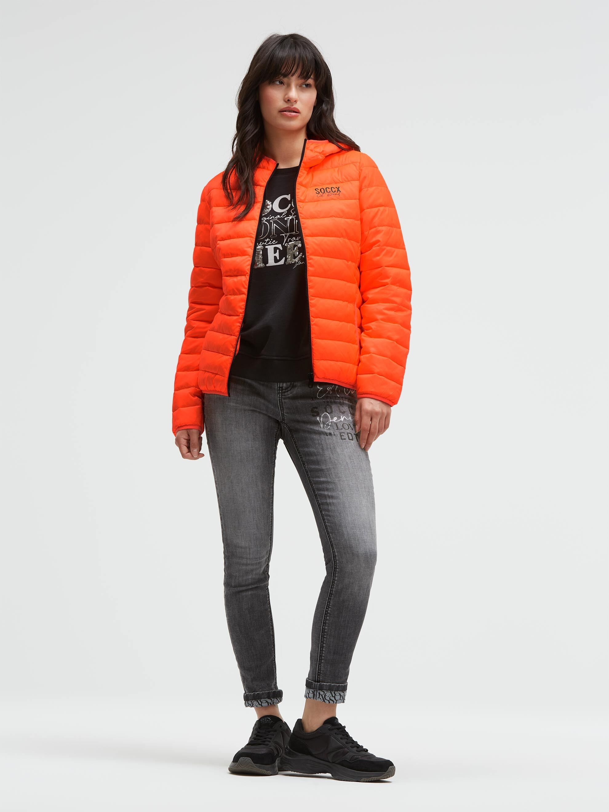 SOCCX Outdoorjacke mit Kapuze mit elastischem Saumabschluss