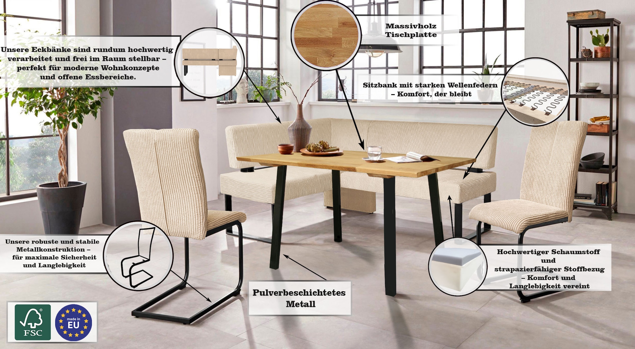 Home affaire Freischwinger »Oliver«, (Set), 2 St., Cord, Stuhl belastbar bis 120 Kg