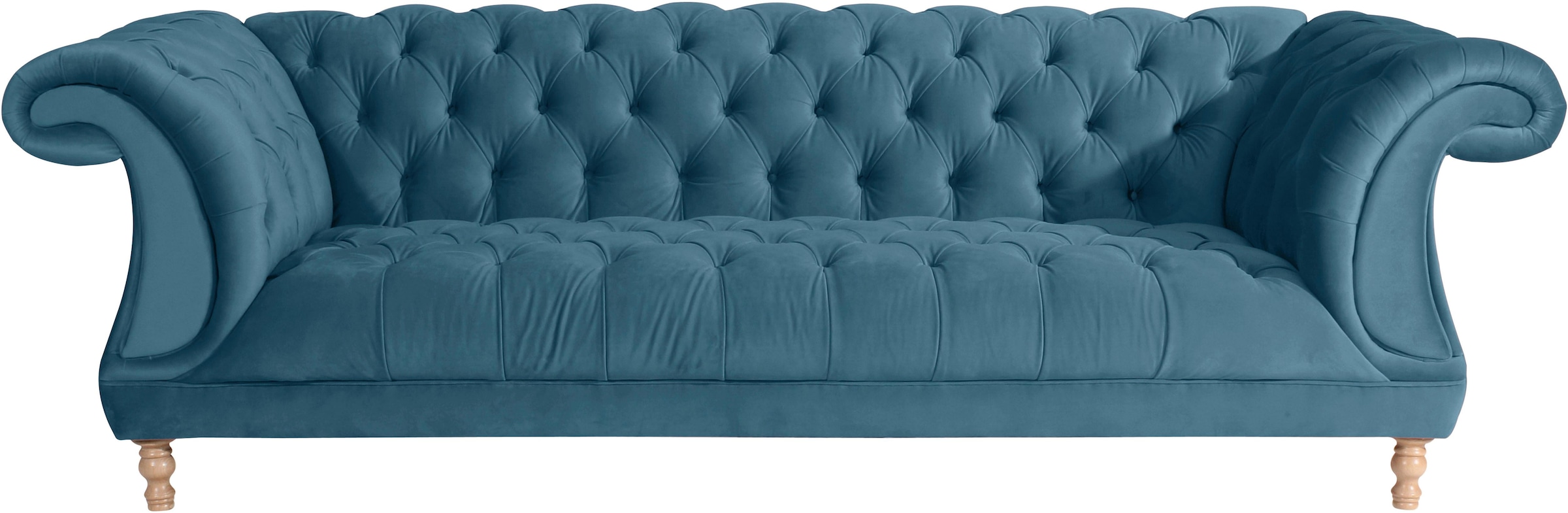 Max Winzer Chesterfield-Sofa "Isabelle", mit Knopfheftung & gedrechselten Füßen in Buche natur, Breite 260 cm