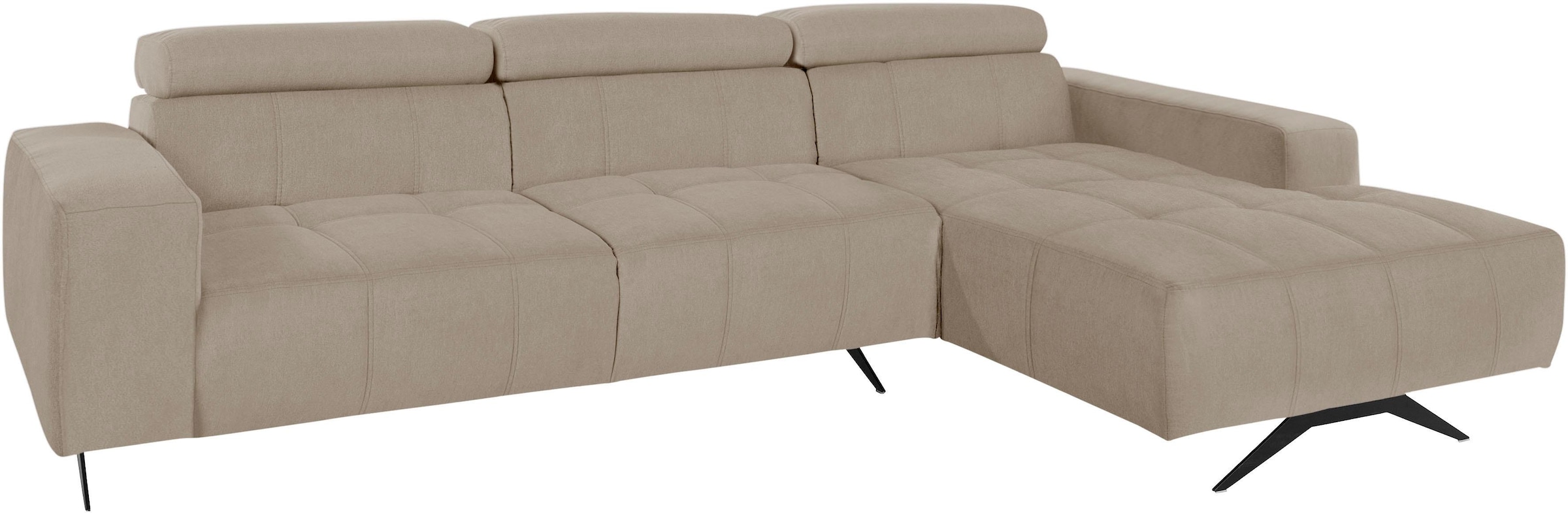 DOMO collection Ecksofa "Trento L-Form, mit Kufenfuß oder Einzelfuß" whlw. verstellbare Kopfteile, passend für gängige Saugroboter