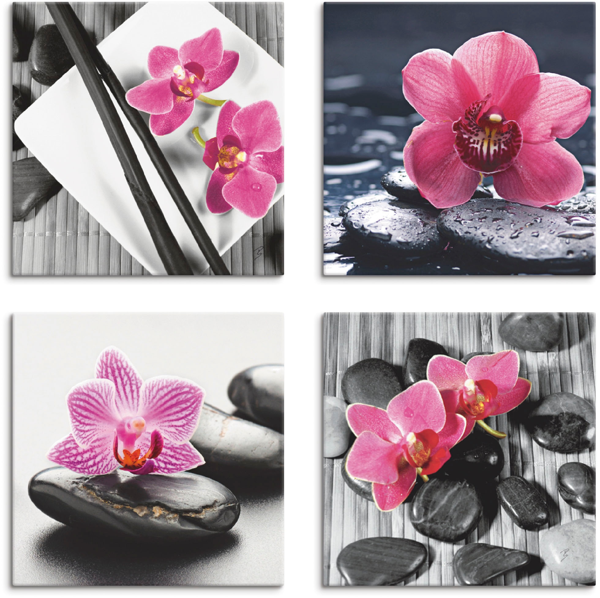 Artland Leinwandbild »Asiatische Komposition Größen 4er kaufen Set, Zen, St.), (4 BAUR | Zen«, Orchidee verschiedene