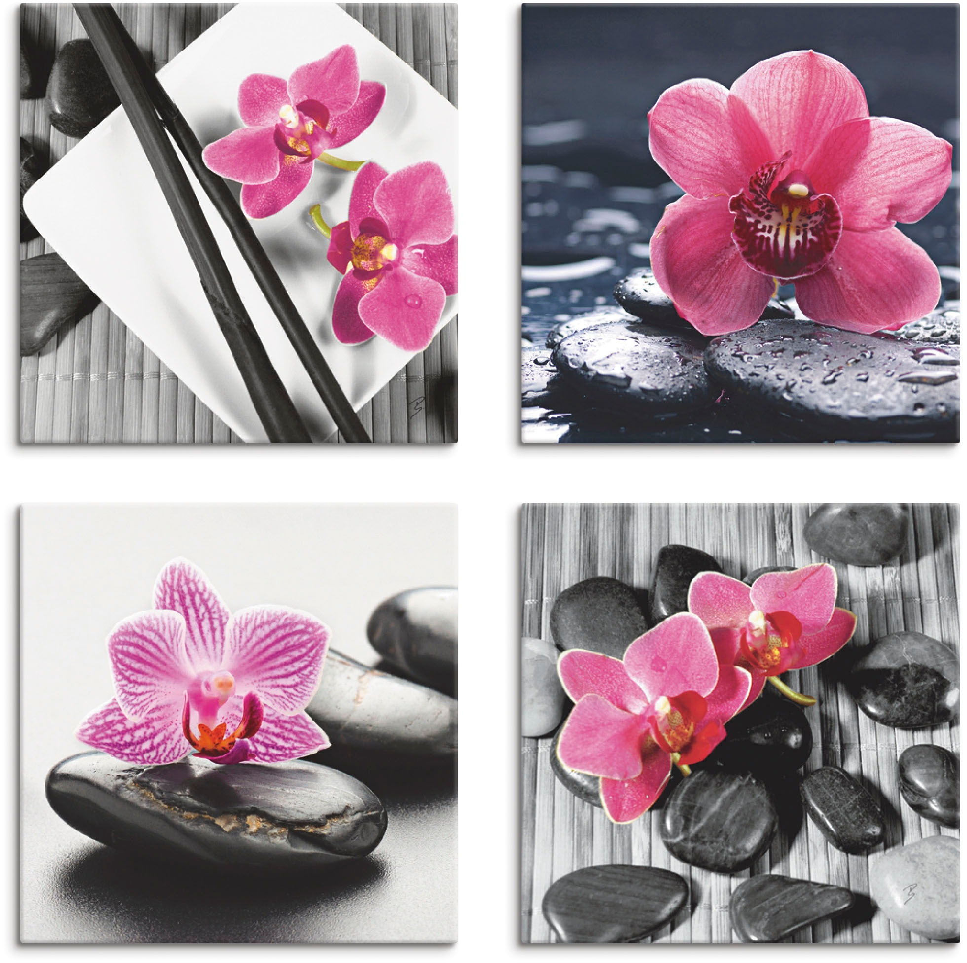 Artland Leinwandbild "Asiatische Komposition Orchidee Zen", Zen, (4 St.), 4er Set, verschiedene Größen