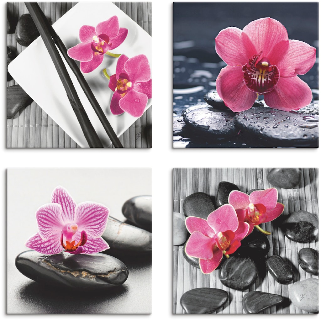 Artland Leinwandbild »Asiatische Komposition Orchidee Zen«, Zen, (4 St.)