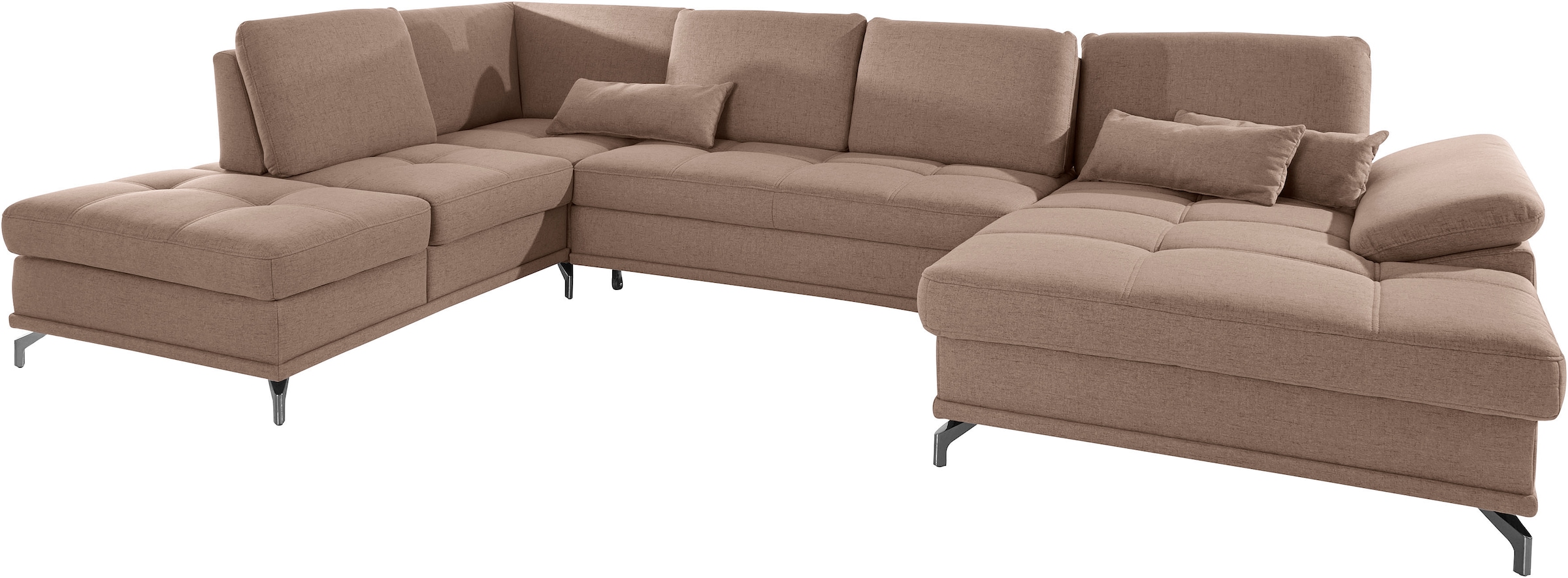 Places of Style Wohnlandschaft »Costello U-Form, mit Sitztiefenverstellung, Armteilverstellung und«, 3 Nierenkissen, optional Bettfunktion und Bettkasten