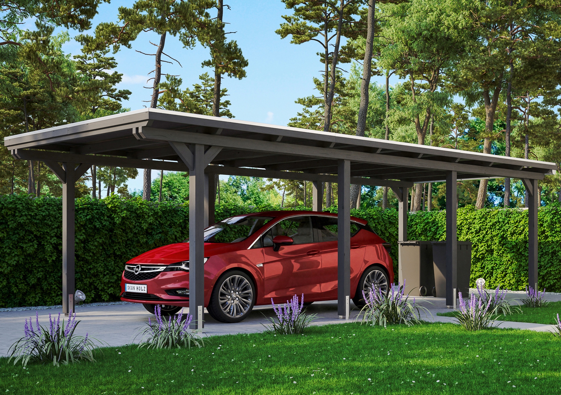 Skanholz Einzelcarport "Emsland" Leimholz 291 cm dunkelgrau