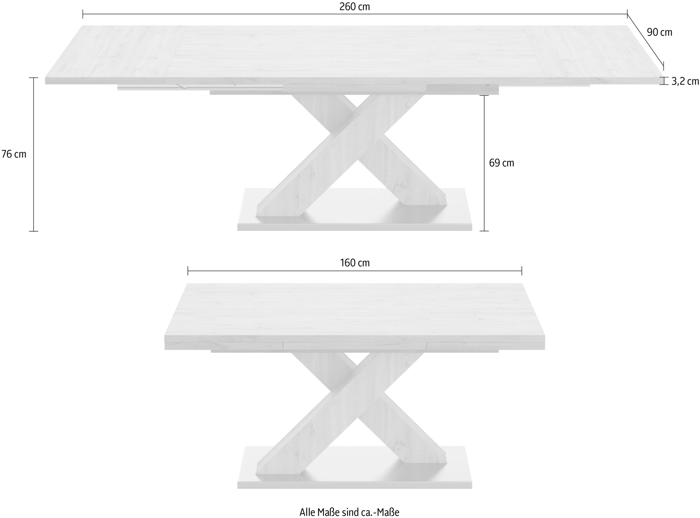 Mäusbacher Esstisch »Komfort C«, mit X-Gestell in graphit und mit Auszugsfunktion, Breite 160-260 cm