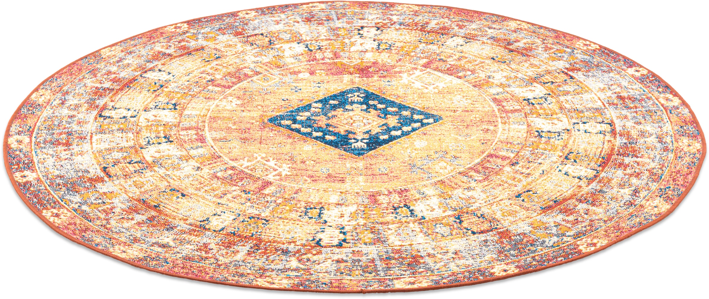 Teppich TOM TAILOR HOME "Funky Outdoor Orient Two", braun, H:5mm Ø:100cm, Polypropylen (PP), Teppiche, Teppich, Flachgewebe, Orient-Optik, In- und Outdoor geeignet, Wohnzimmer