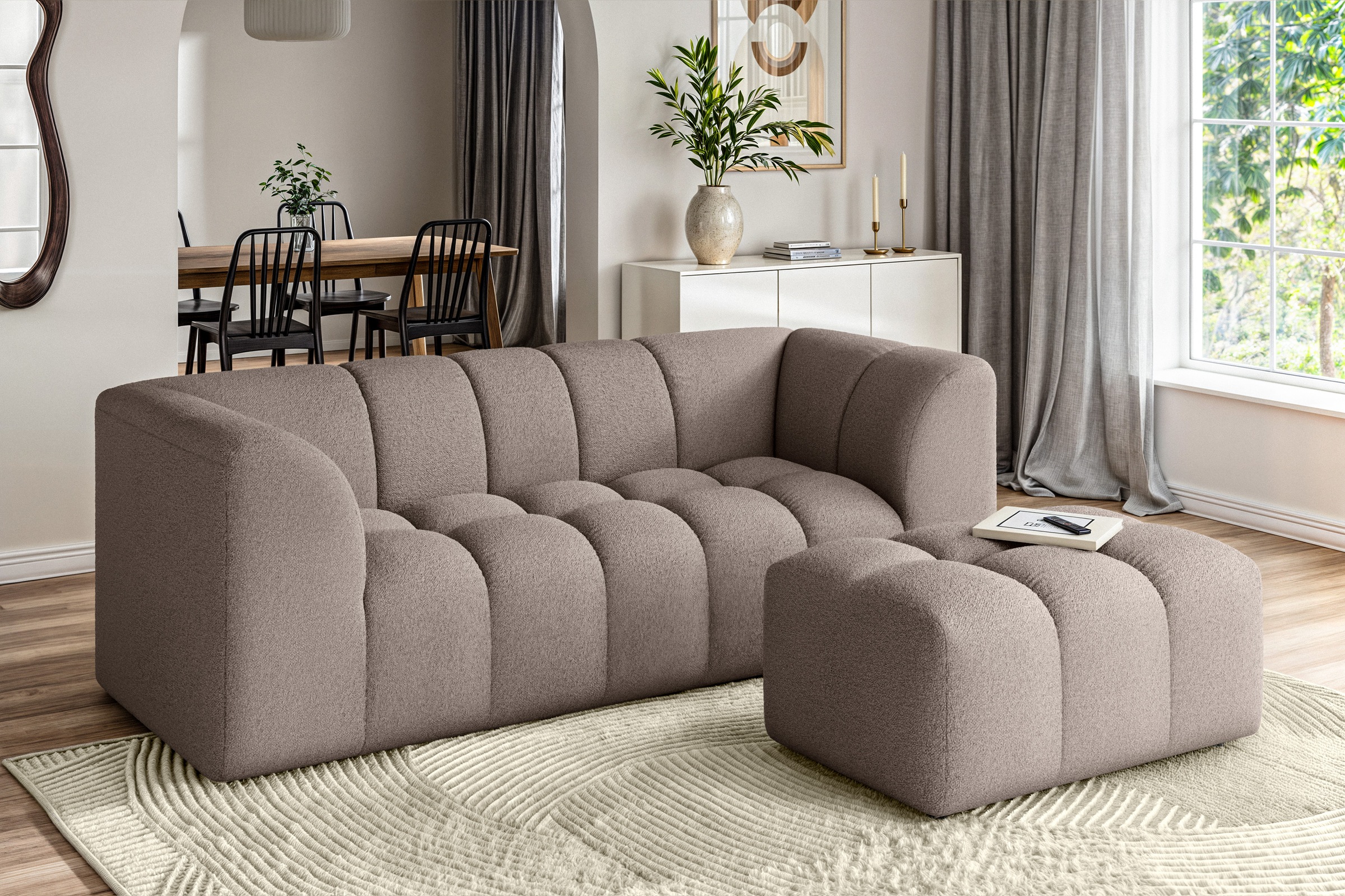 Thumbnail - Home affaire Polsterhocker "TUURE Sitzhocker, Bubble-Optik, Maße B/T/H: 124/80/46 cm" moderne Steppung, hoher Sitzkomfor...