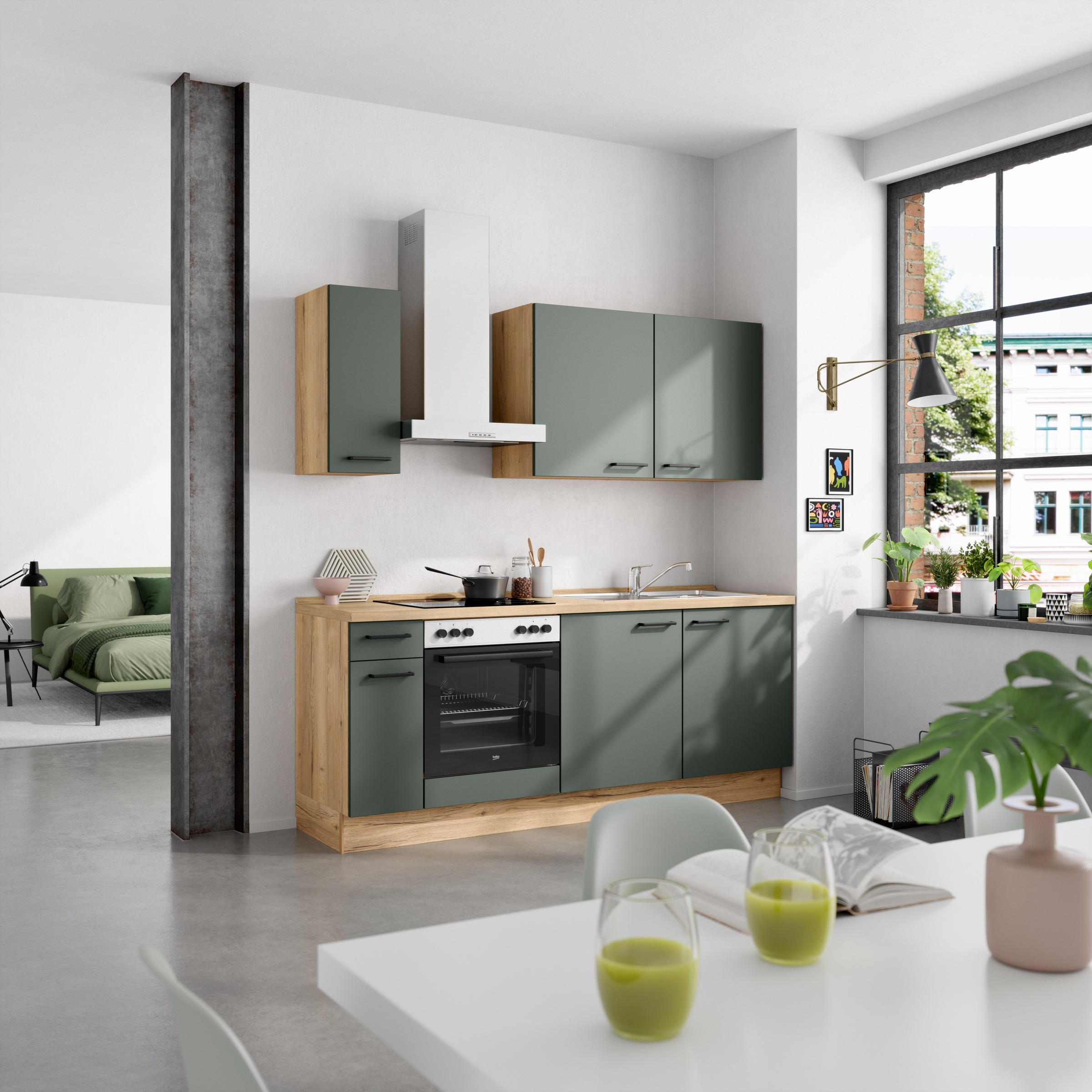 nobilia® Küchenzeile »"Easytouch I"« vormontiert, Ausrichtung wählbar, Breite 210 cm, wahlw. mit E-Geräten