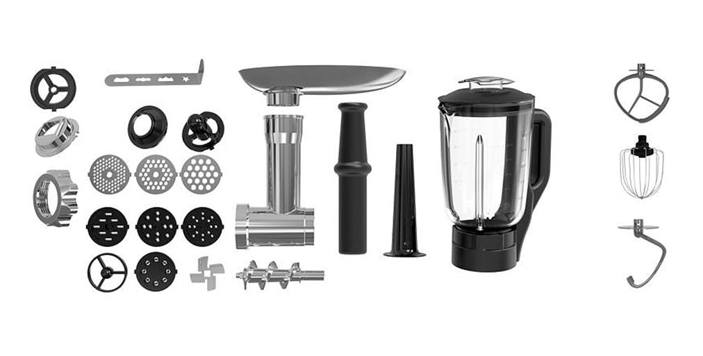 Medion® Küchenmaschine »MD 18430, 8 Geschwindigkeitsstufen, Impulsfunktion, 5L Rührschüssel«, Mit umfangreichem Zubehör-Set, Mixeraufsatz, Fleischwolf-Aufsatz