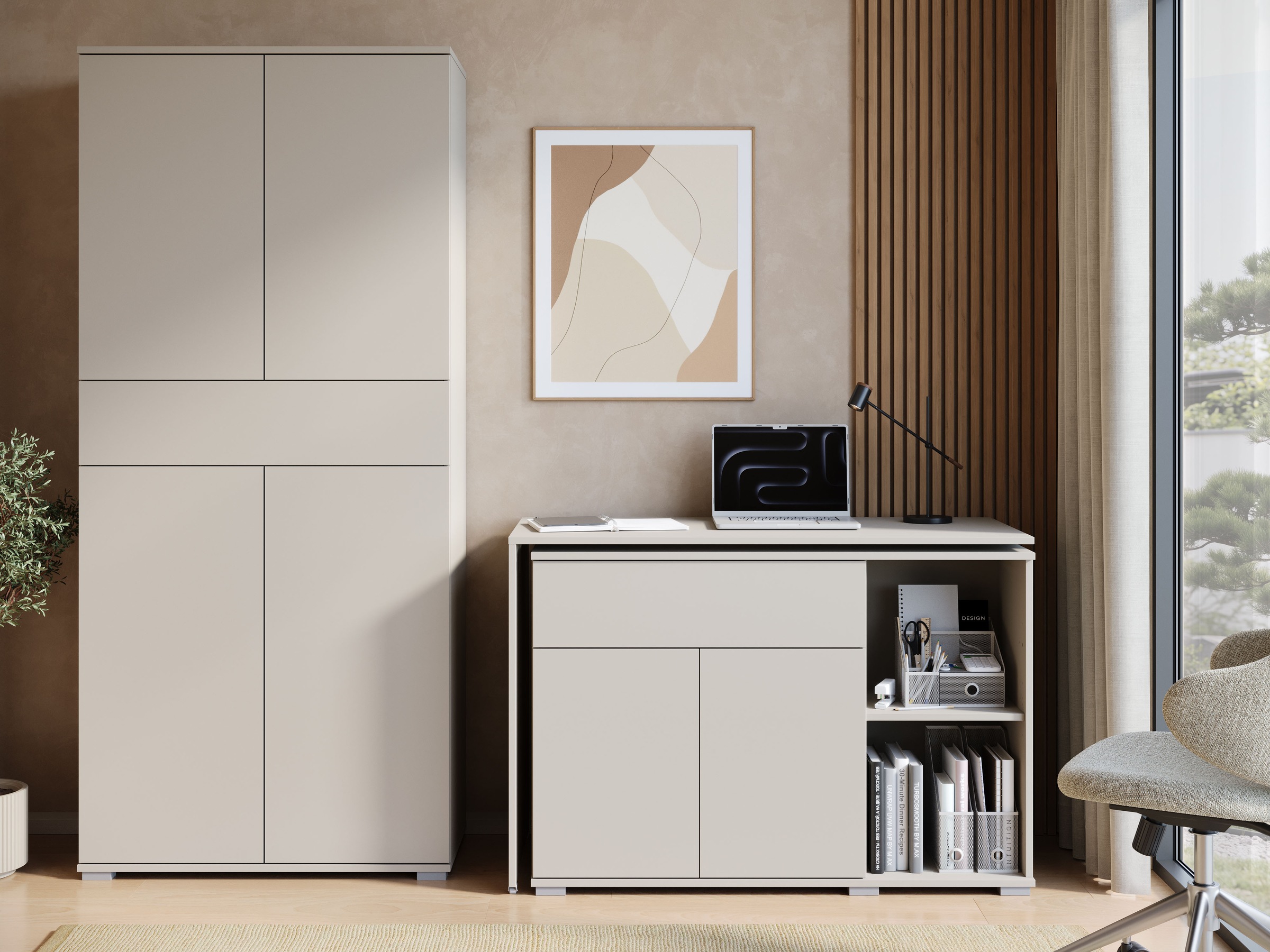 OTTO home Schreibtisch »Kenia mit drehbarer Tischplatte 90°/180°, B/H/T: 109,5/75/50 cm« 1 Stk. tlg. Schublade & Türen mit Push-to-open, 2 höhenverstellbare Böden